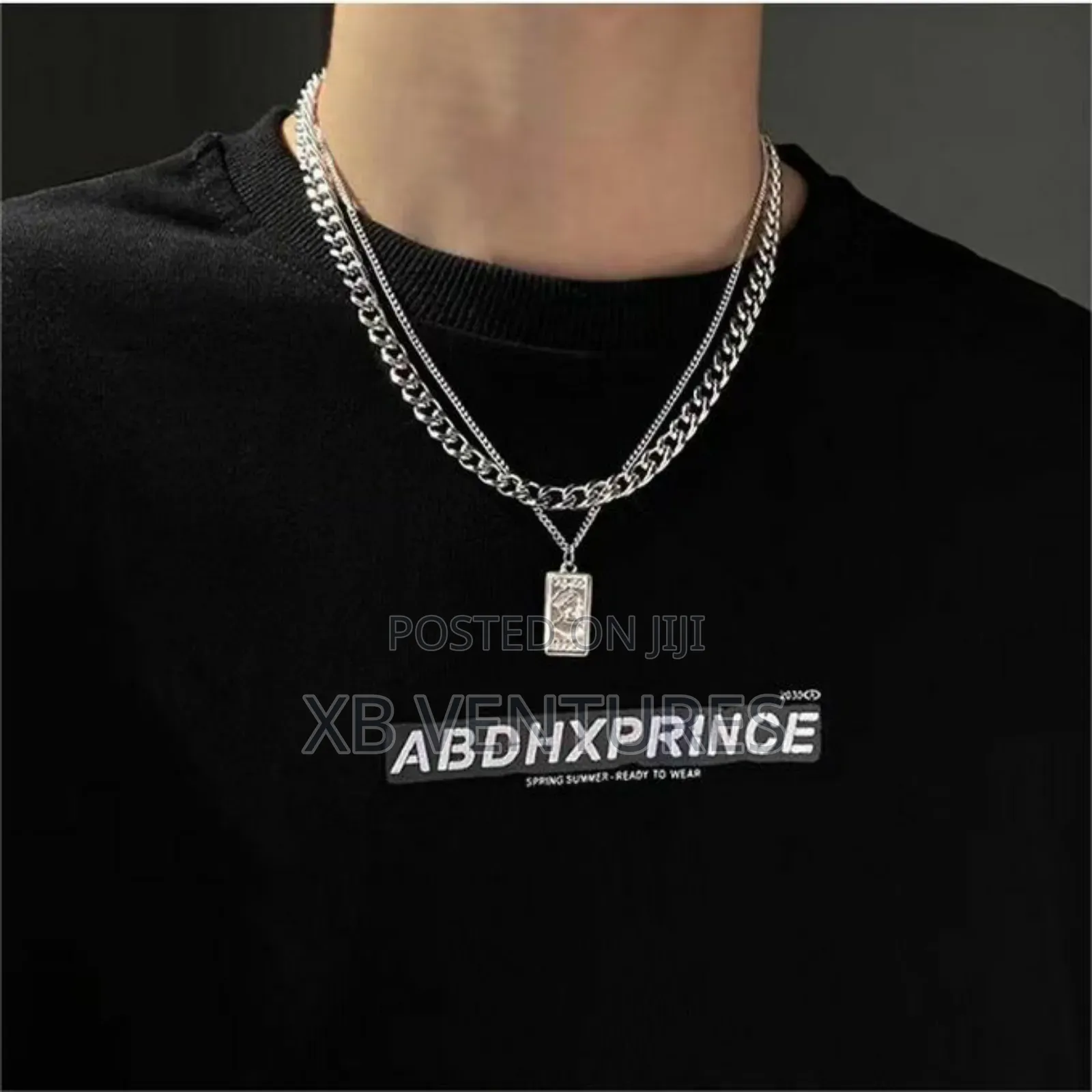 Men's Couple Double Layer Cross Pendant Necklace Silver
