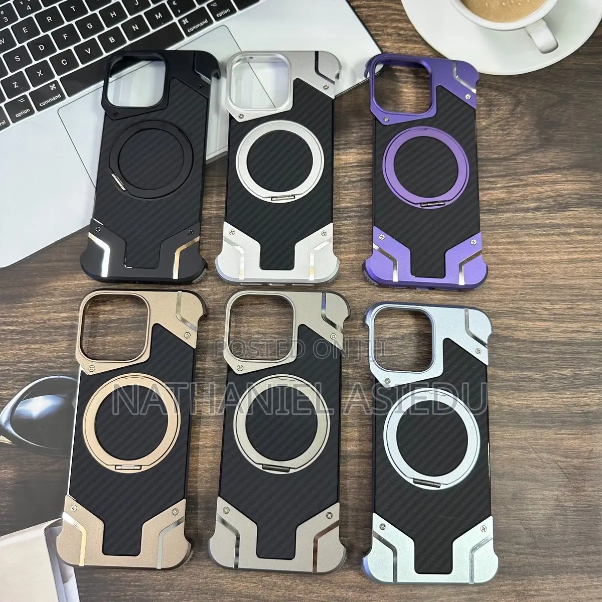 Magnetic Metal Rimless Carbon Fiber Stand Cases for iPhones
