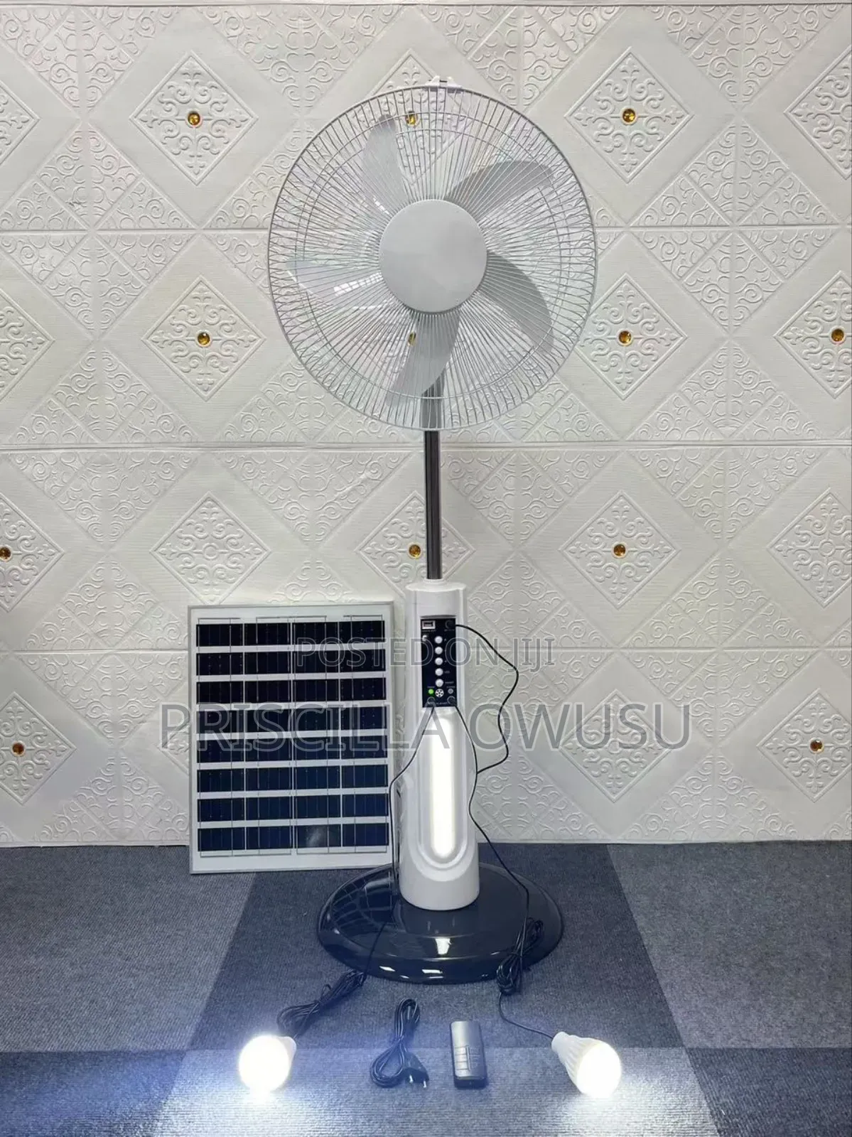 16 Inches Rechargeable Solar Fan, Extra Bulbs and Remote