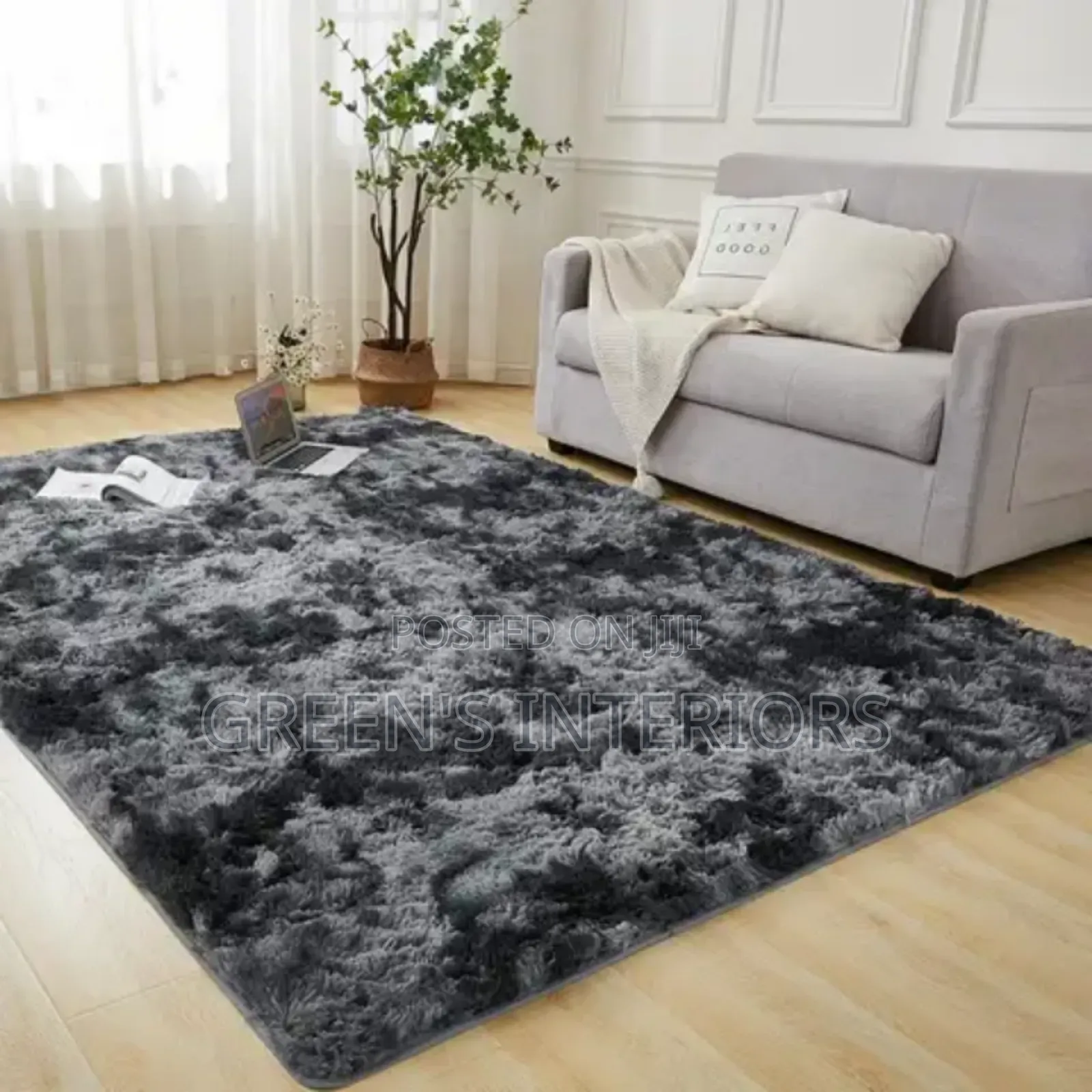 Dark Grey Normal Weight Fluffy Carpet Available