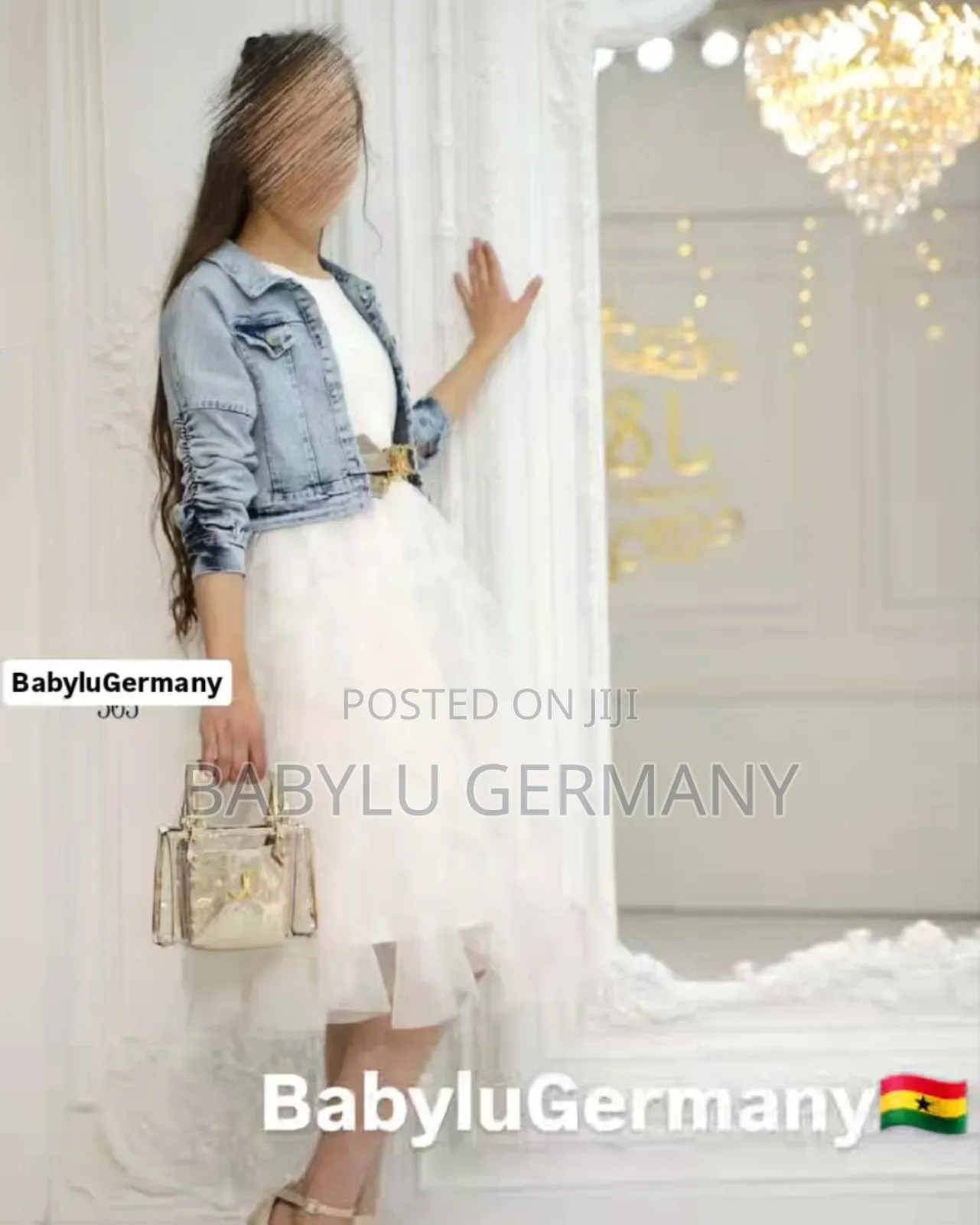 White Turkish Luxury Dress With Jeans Jacket and Golden Bag