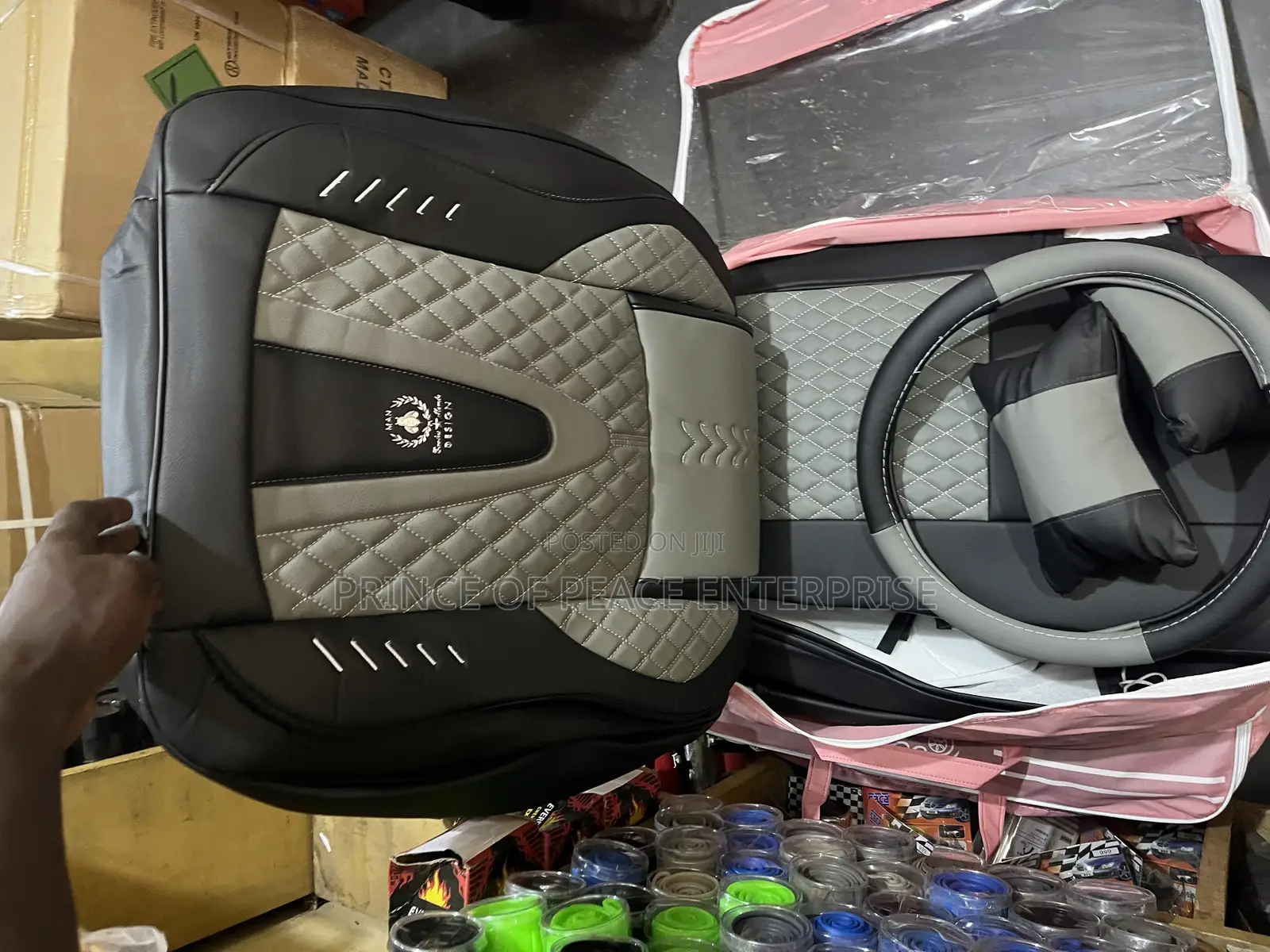 Luxury Leather Seat Cover Ash and Black