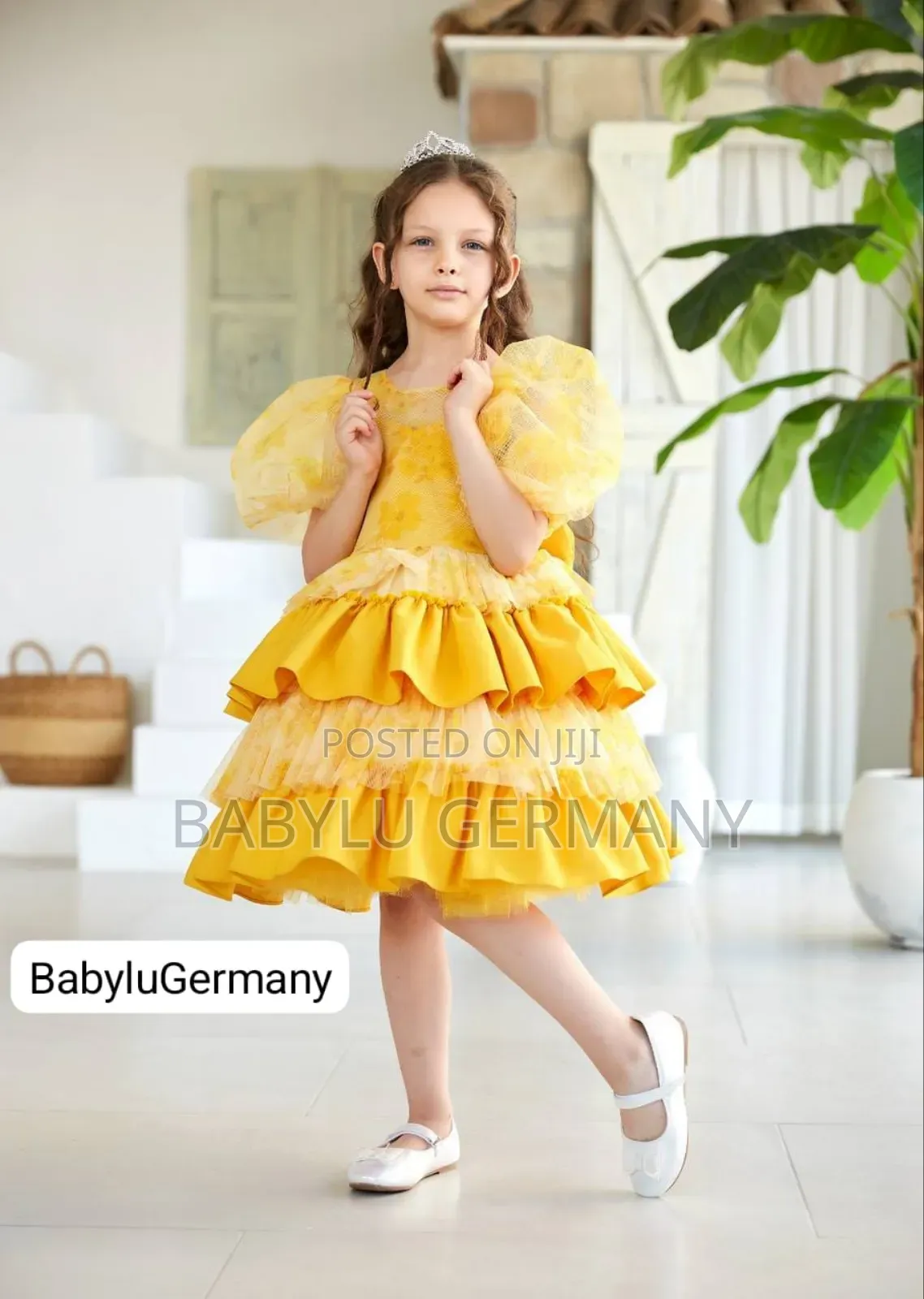 Yellow Tiered Girl's Princess Dress : Turkey Imported