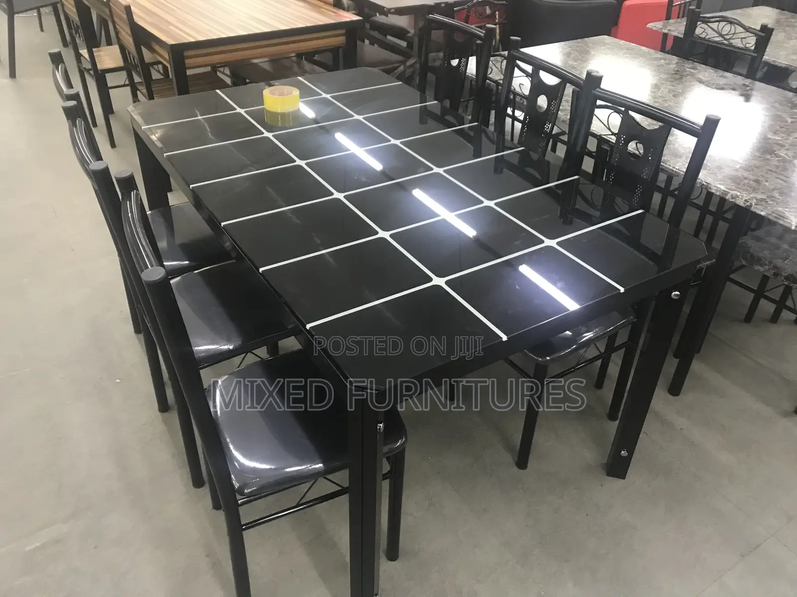 Dining Sets 6 Seater (Black Grid )