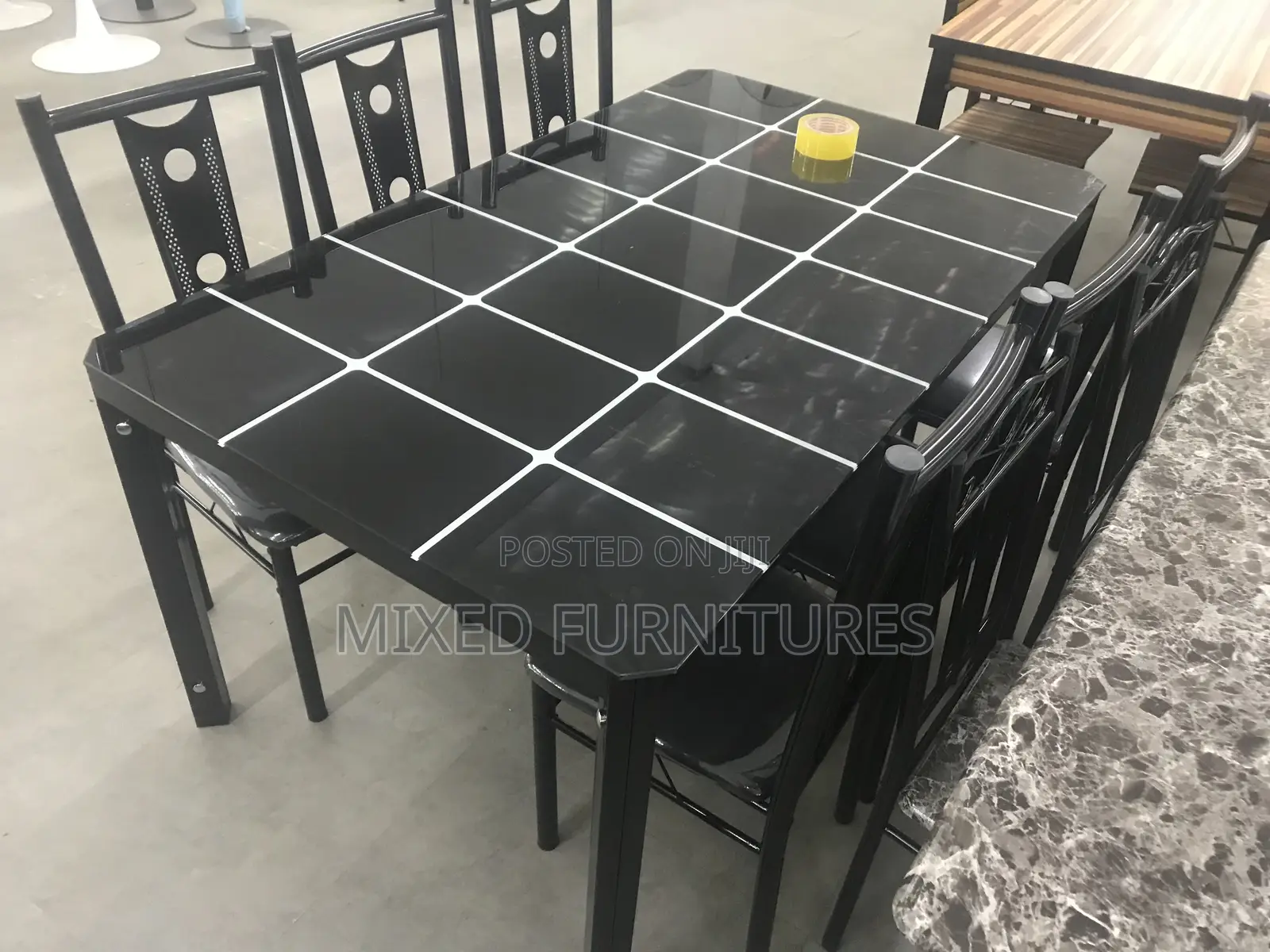 Dining Sets 6 Seater (Black Grid )