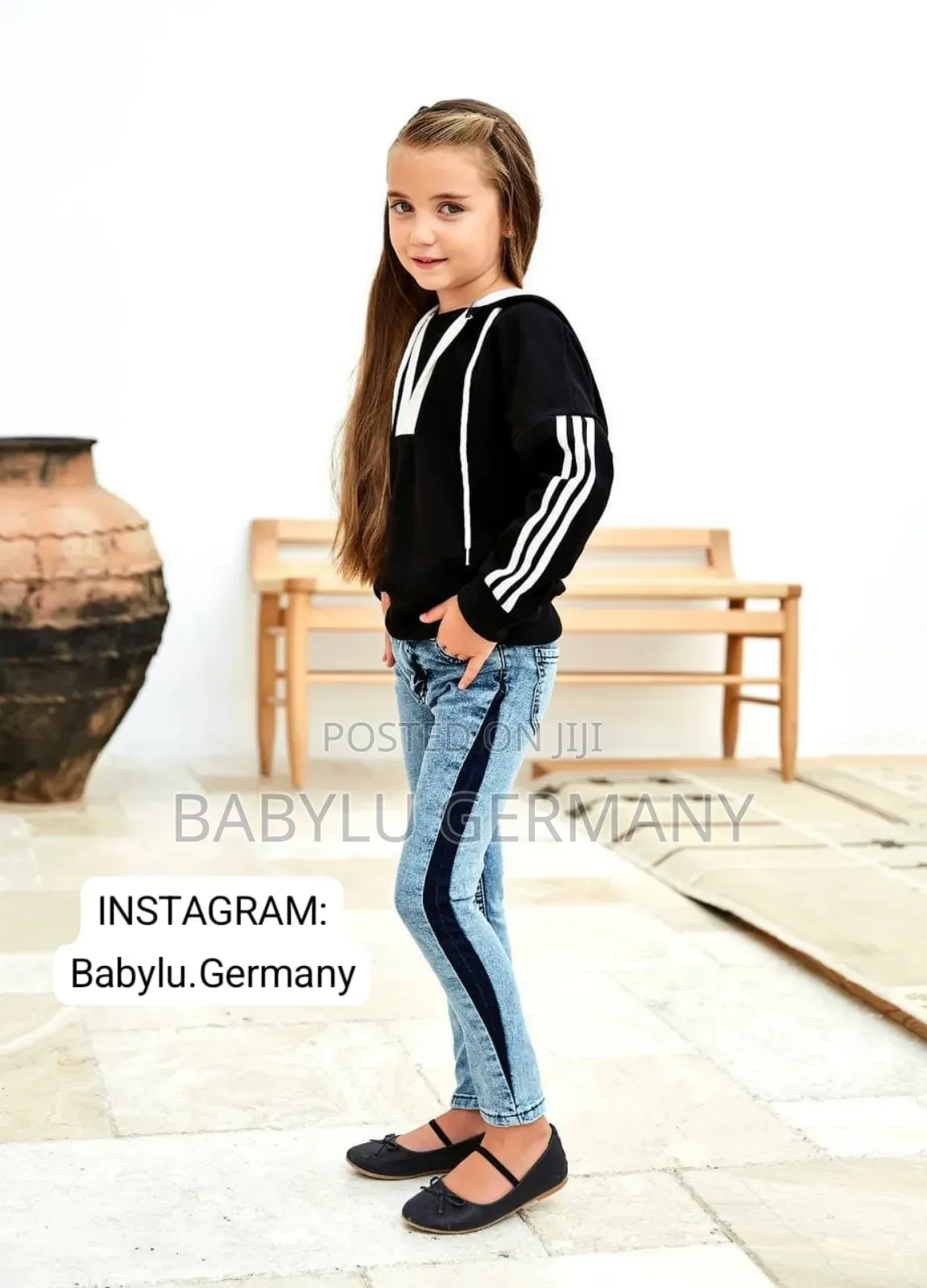 Black Sweater / Long Sleeved Top With Matching Jeans Set