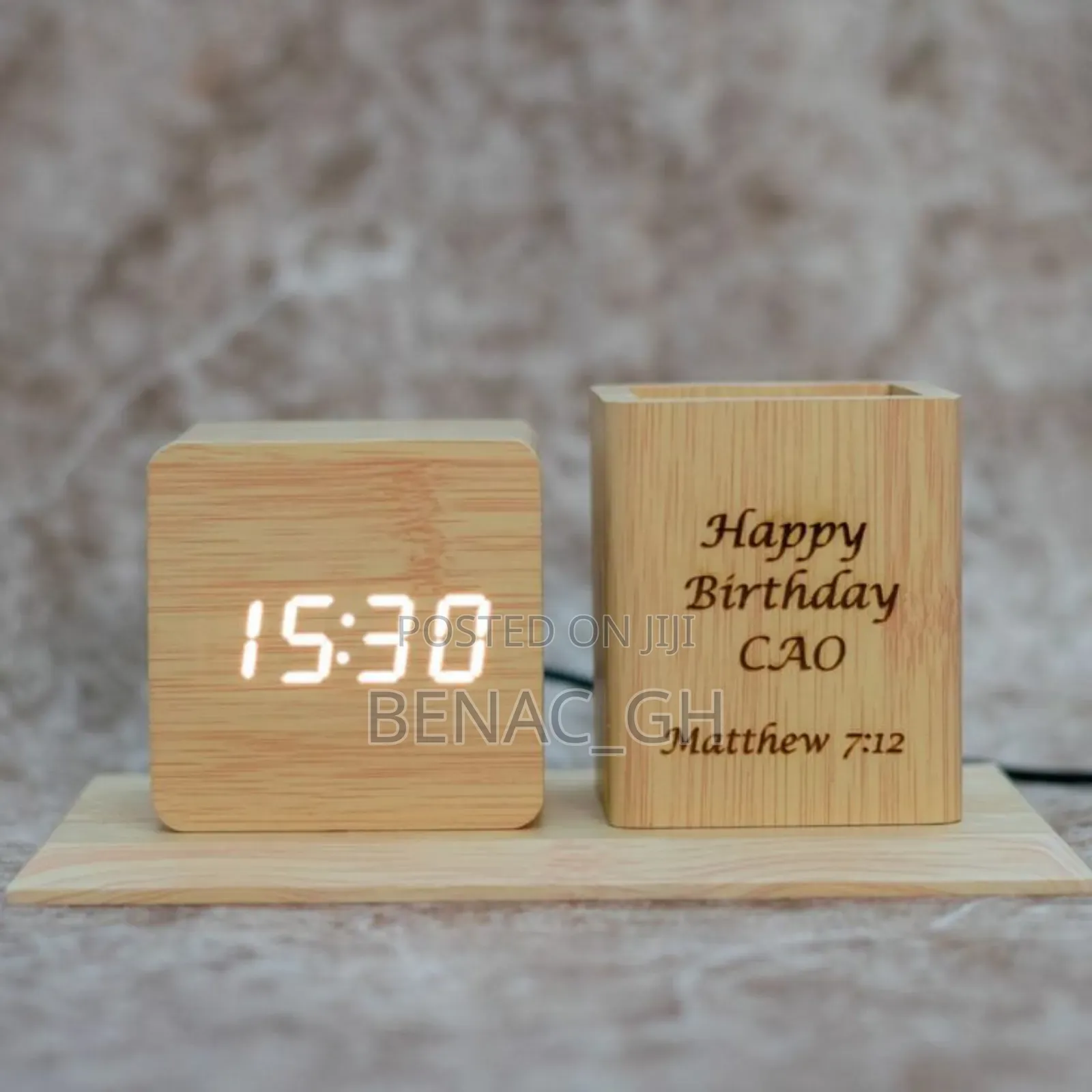 Personalized Wooden Clock and Pens Holder as Souvenir
