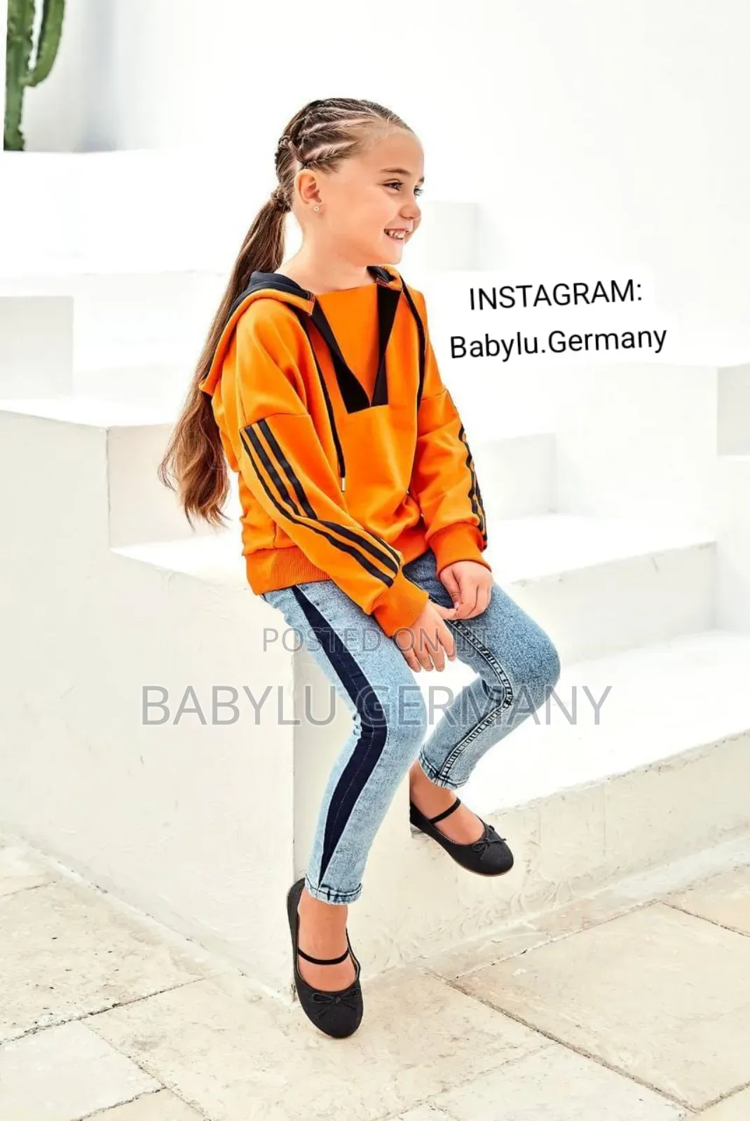 Premium Orange Sweater / Long Sleeve and Jeans Trouser Set