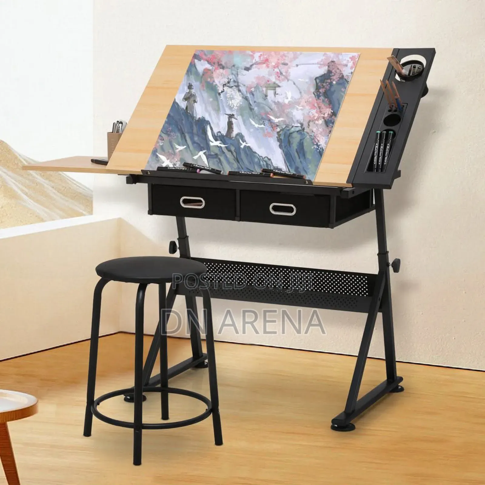 Drafting Table With Slide-Out Tabletop and Drawer