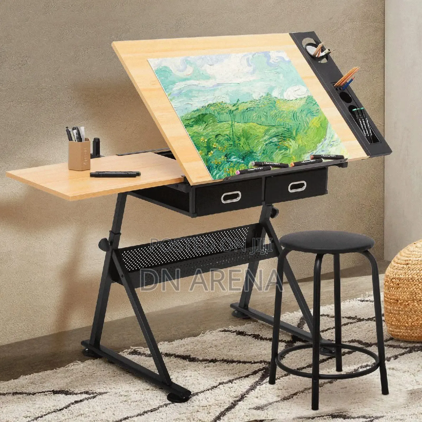 Drafting Table With Slide-Out Tabletop and Drawer