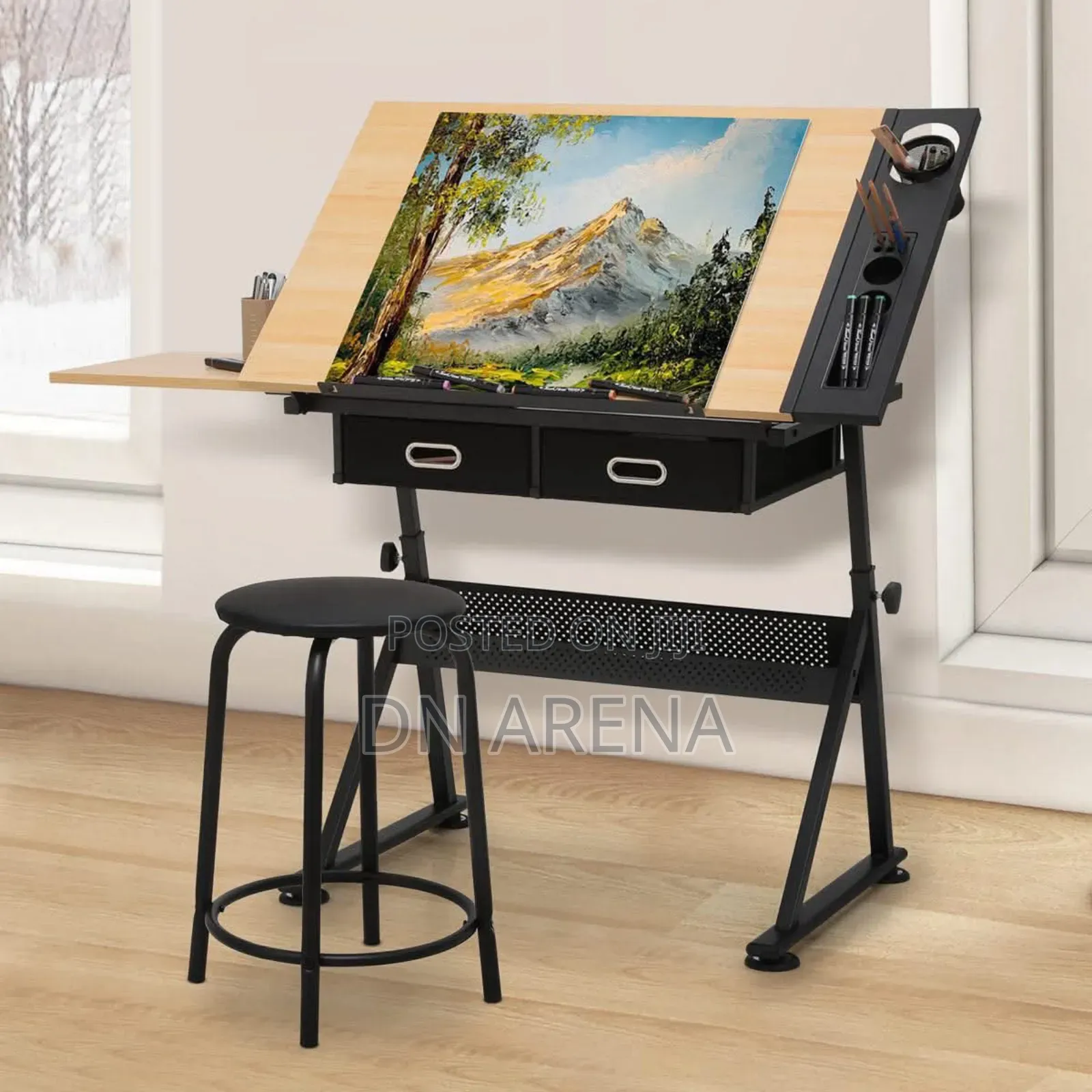 Drafting Table With Slide-Out Tabletop and Drawer