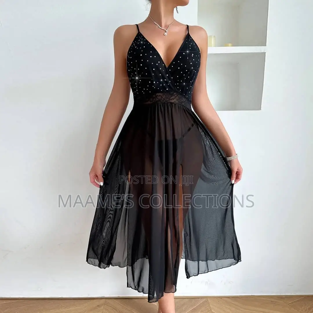 Nightdress Lingerie Long Transparent Shiny Strap Sleepwear