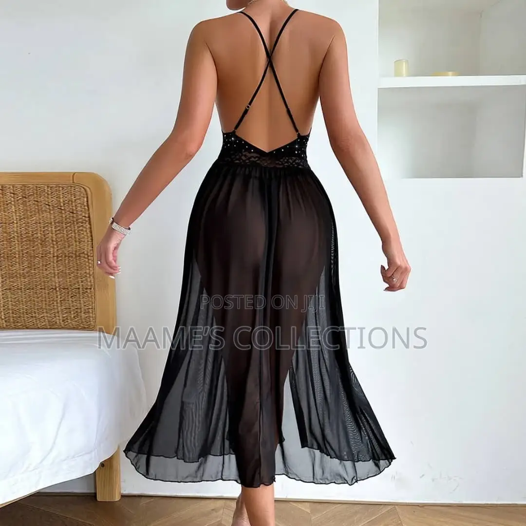 Nightdress Lingerie Long Transparent Shiny Strap Sleepwear