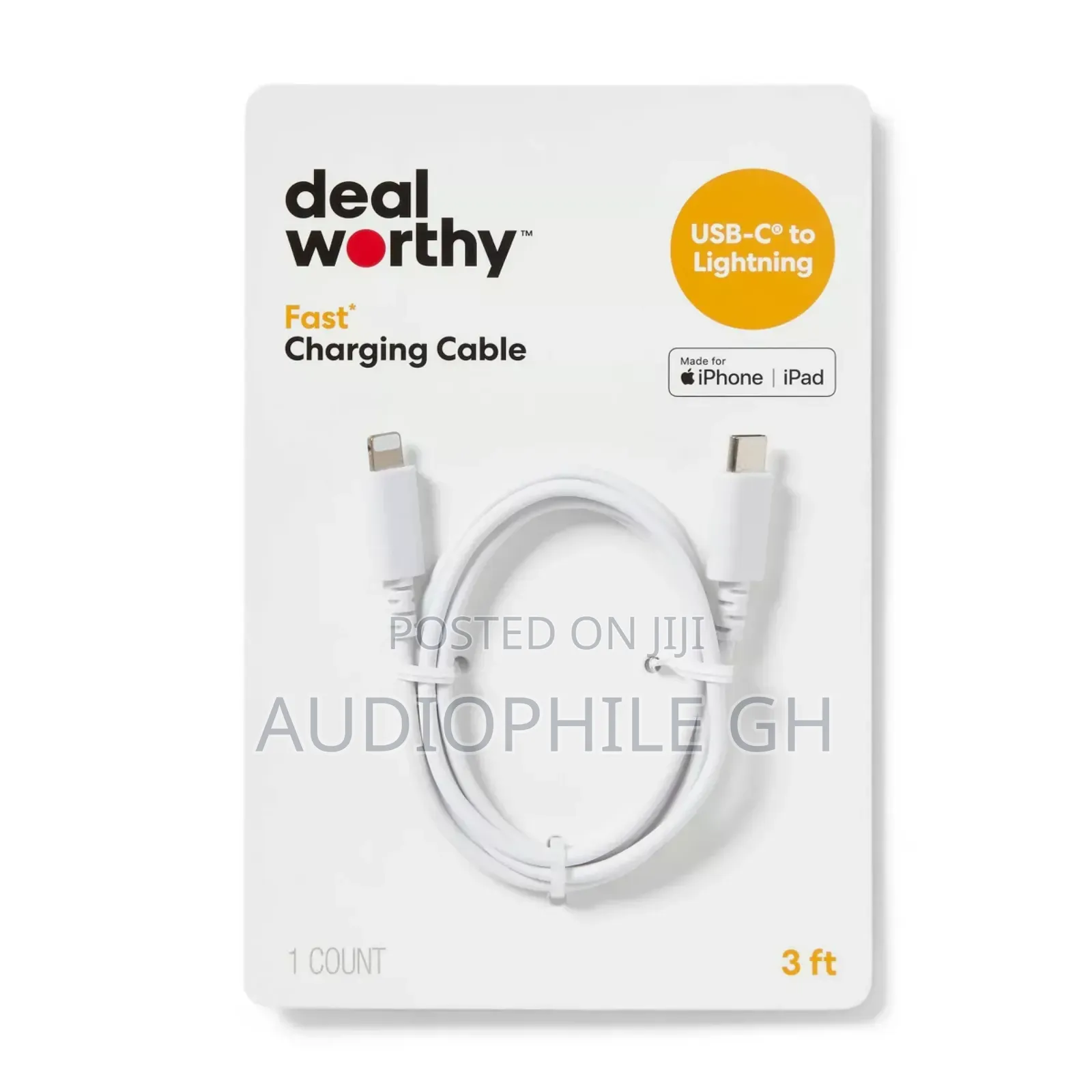 Dealworthy 3' Ft Lightning to Usb-C Charging Cable White