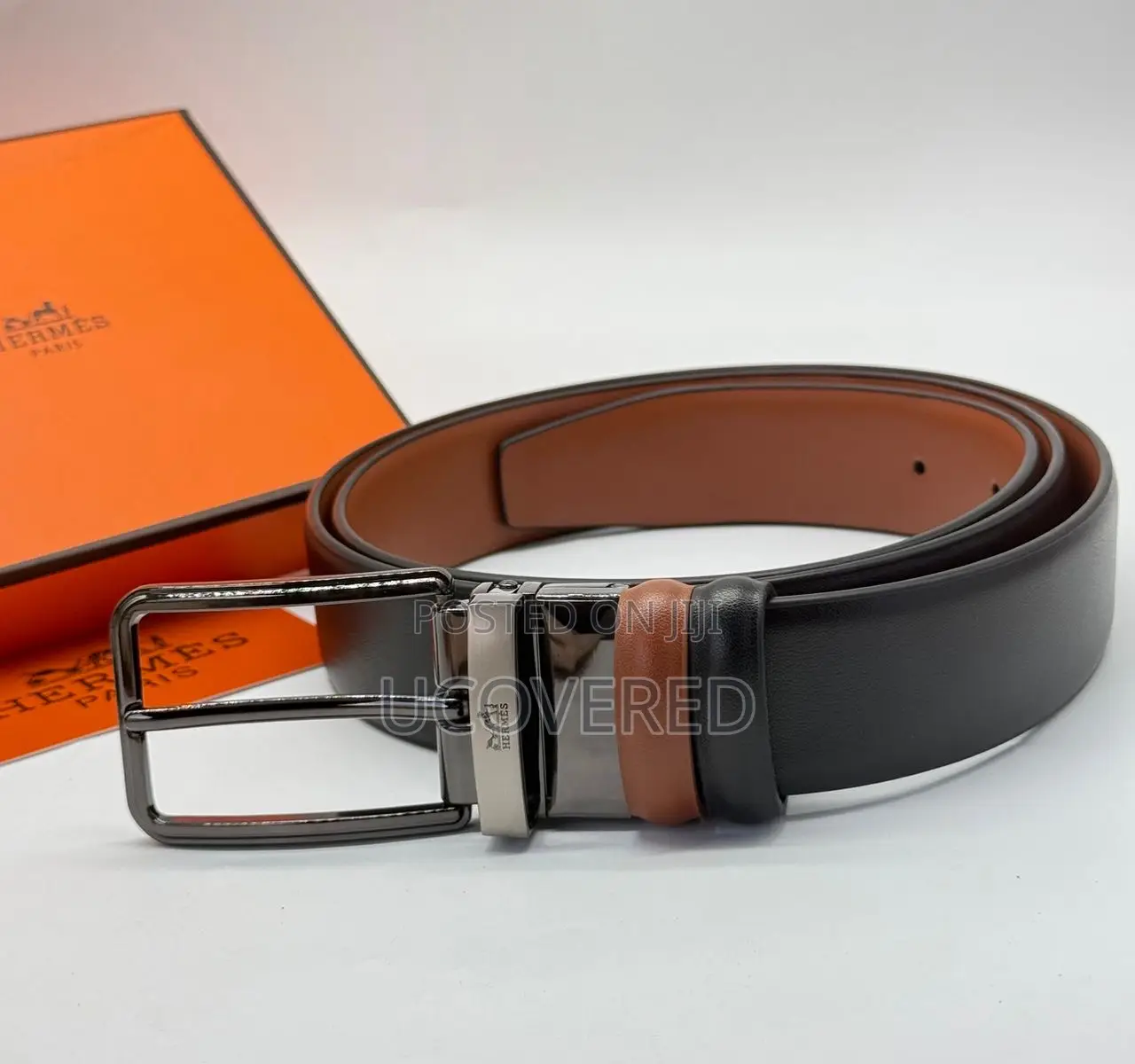 Ferragamo/Hermes Reversible Men’S Leather Belt With Holes