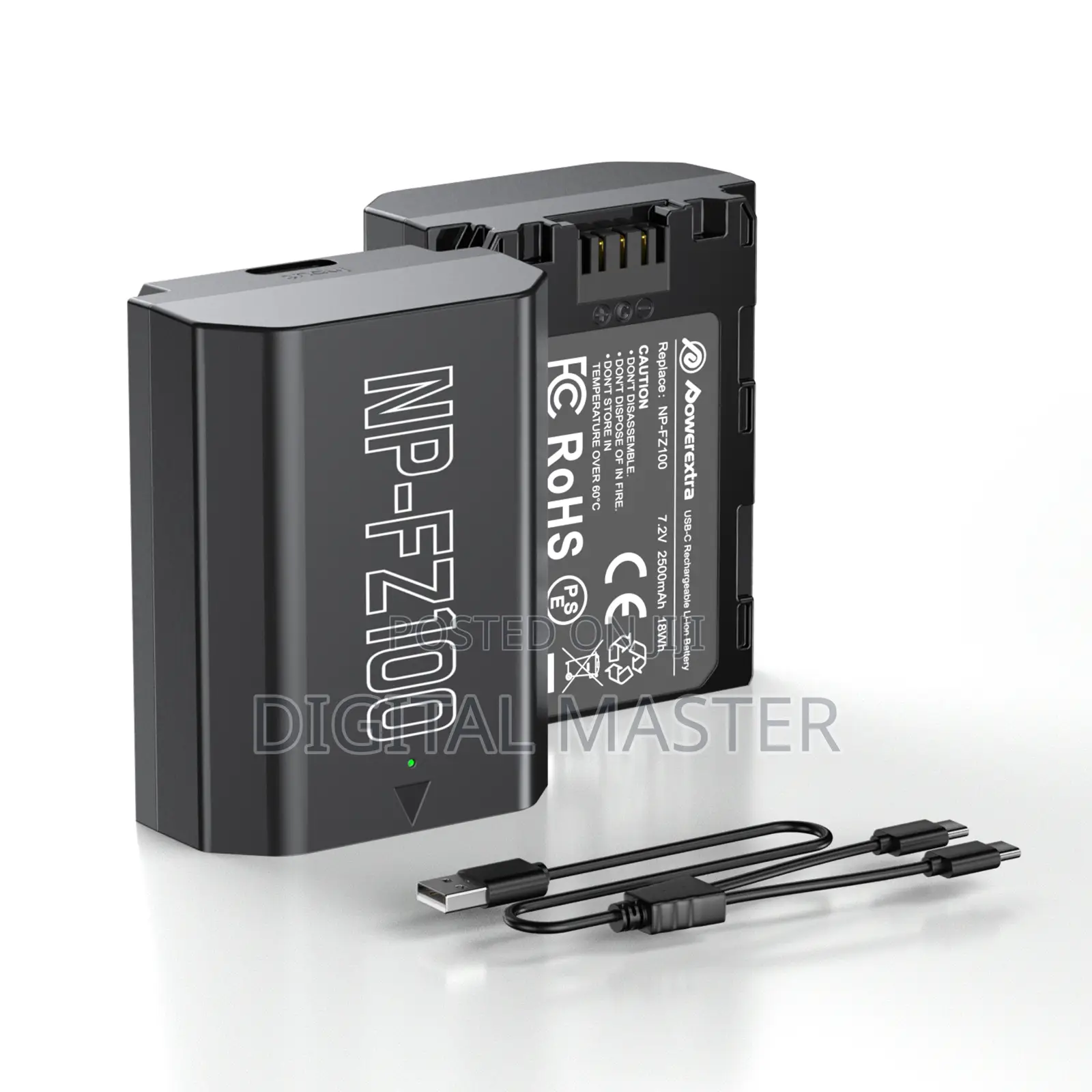 Powerextra 2 Pack Sony Np-fz100 Battery 2500mah (Usb-c)