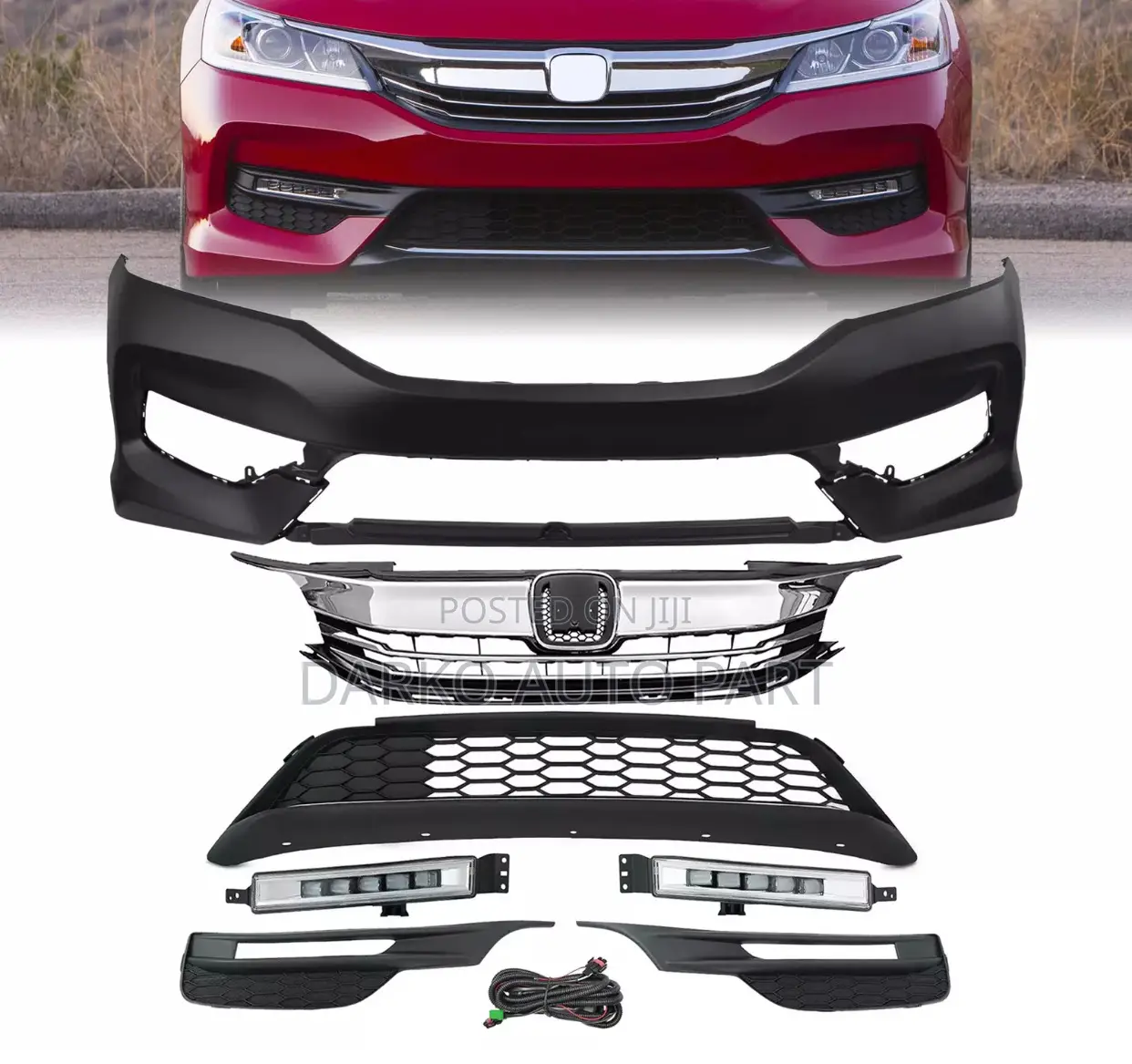 For 2016-2017 Honda Accord Front Bumper Upper Lower Grill
