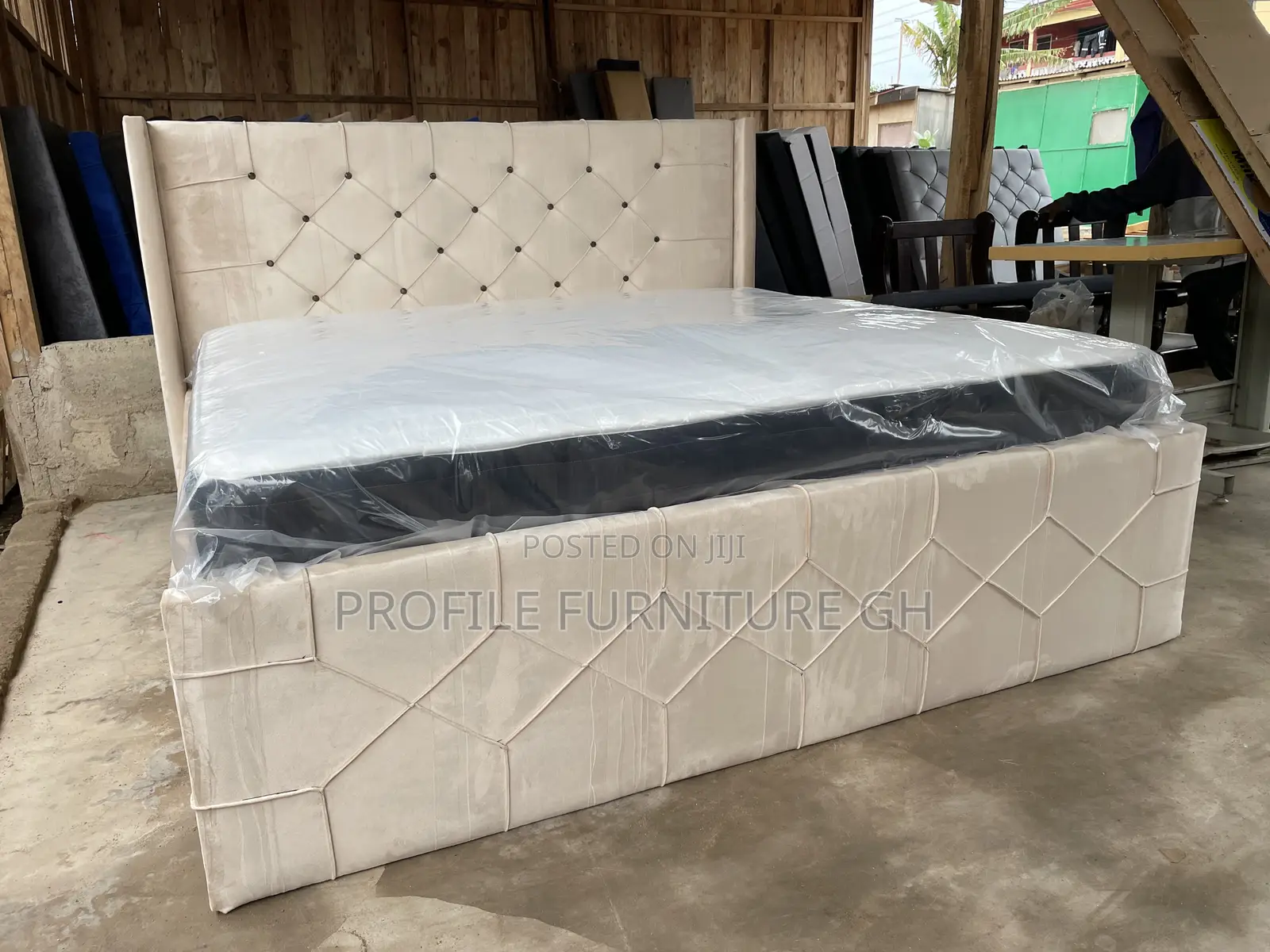Suede Cream Queen Bedframe With Mattress// Durable And Luxurious