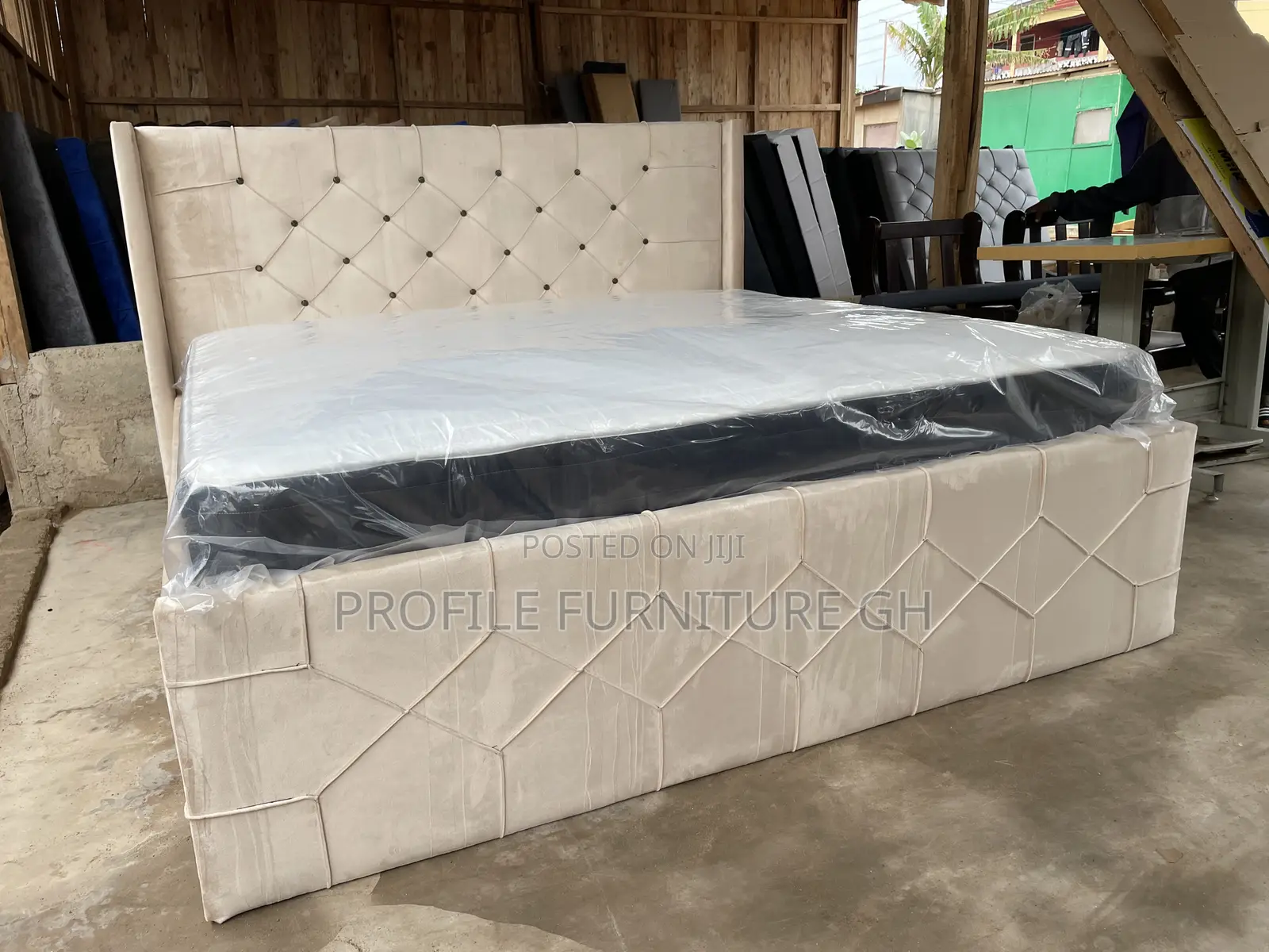 Suede Cream Queen Bedframe With Mattress// Durable And Luxurious