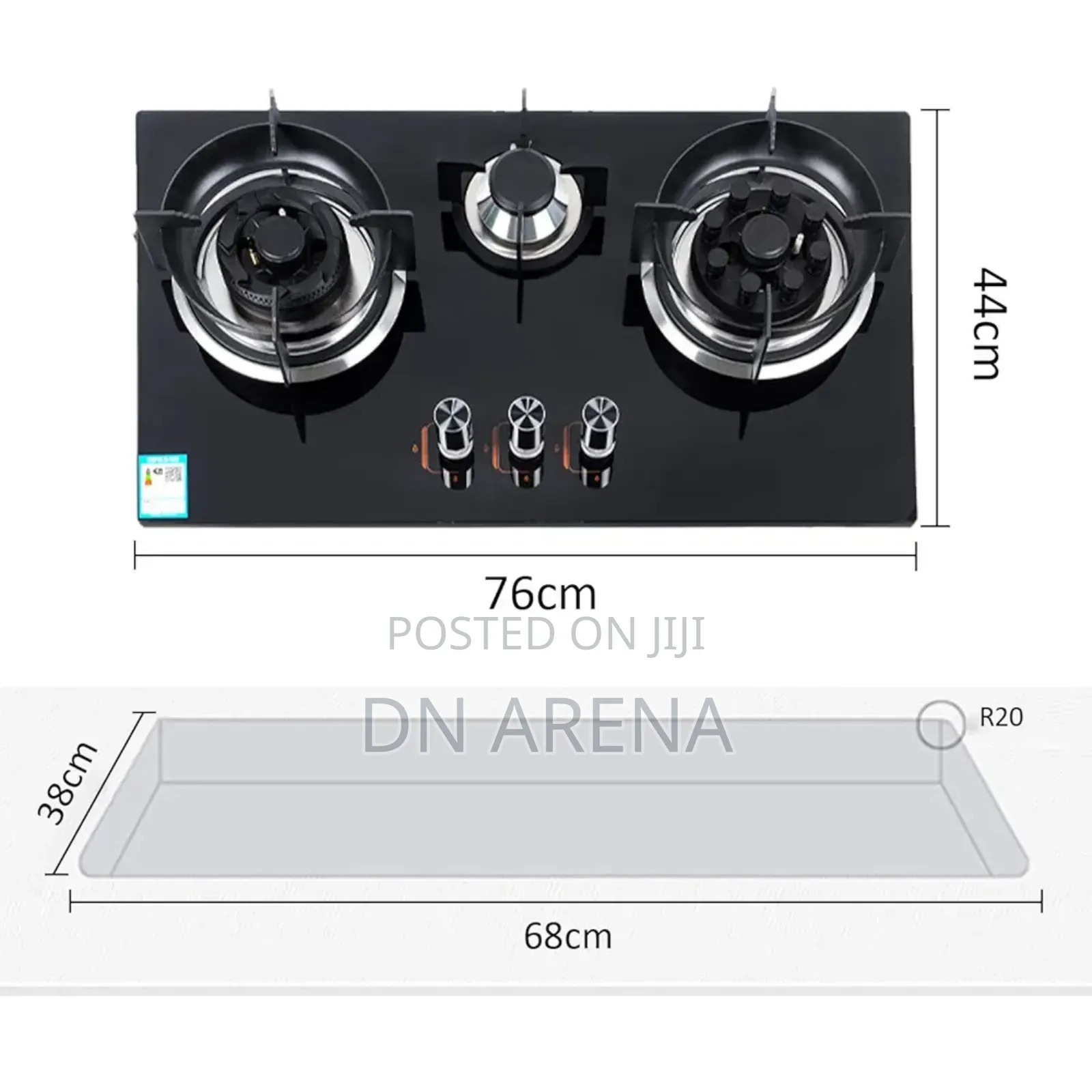 3 Burner Gas Countertop Gas Cooktop, Tempered Glass Hob
