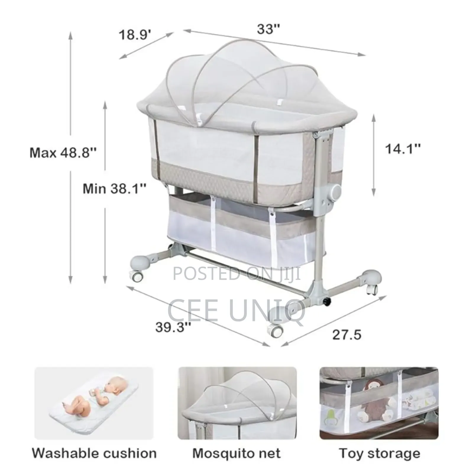Baby Bed Side Crib With Storage Basket