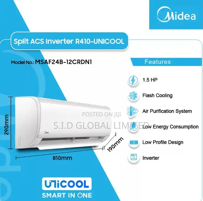 Midea 1.5hp Split Inverter Unicool Ac Msaf24b-12crdn1