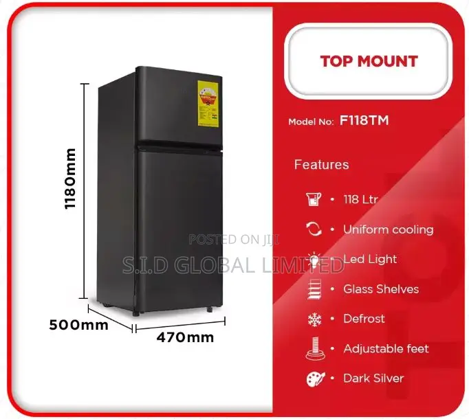 Adjustable TCL 118l Top Freezer Dark Silver Fridge