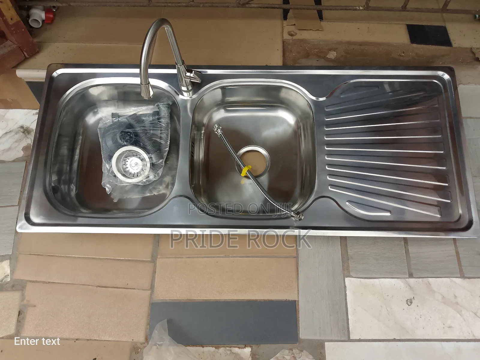 Kitchen Sink Double With Tap and Waste Set, Cabinet