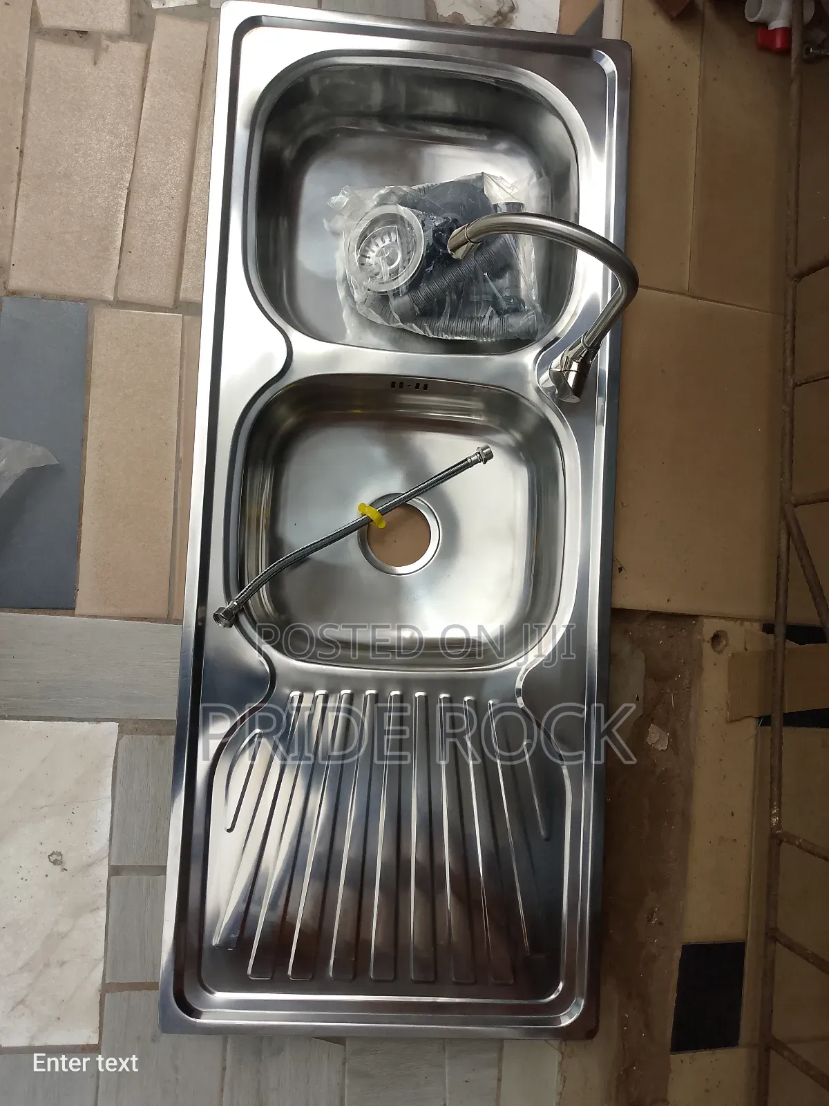 Kitchen Sink Double With Tap and Waste Set, Cabinet