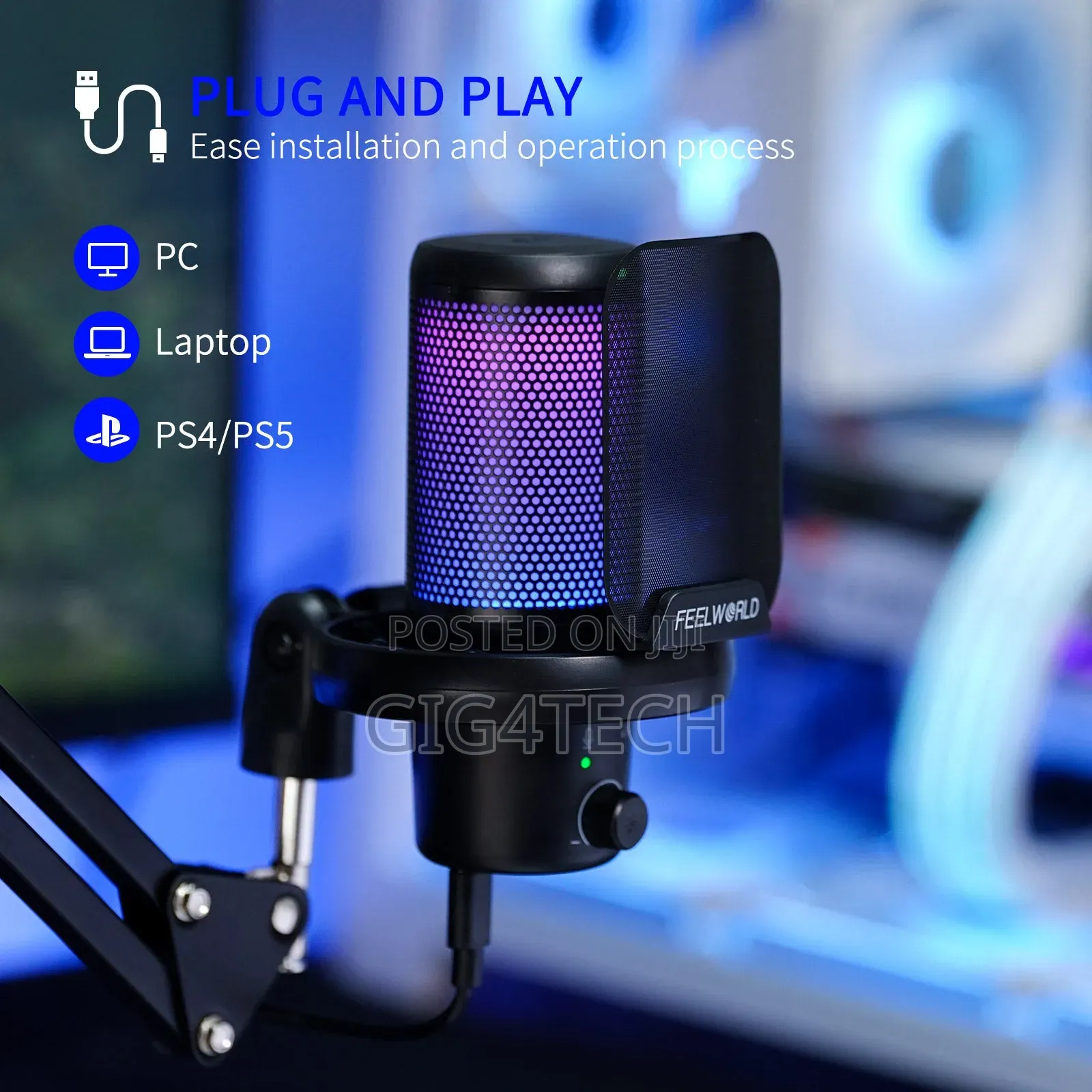 Feelworld Vm1 Gaming Pc Usb Condenser Microphone With Stand