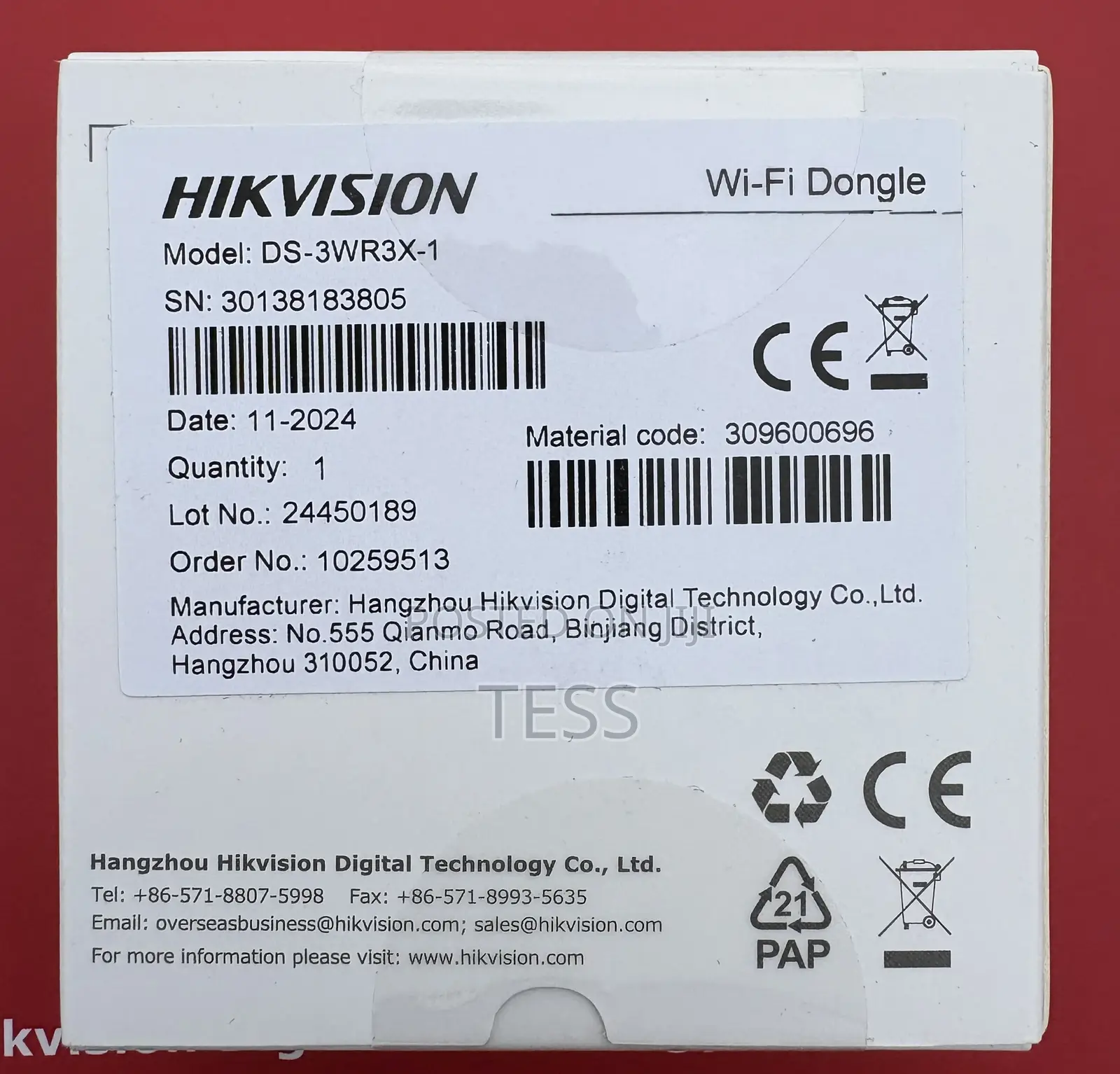 Hikvision Usb Wifi Receiver Dongle for DVR/NVR Ds-3wr3x-1