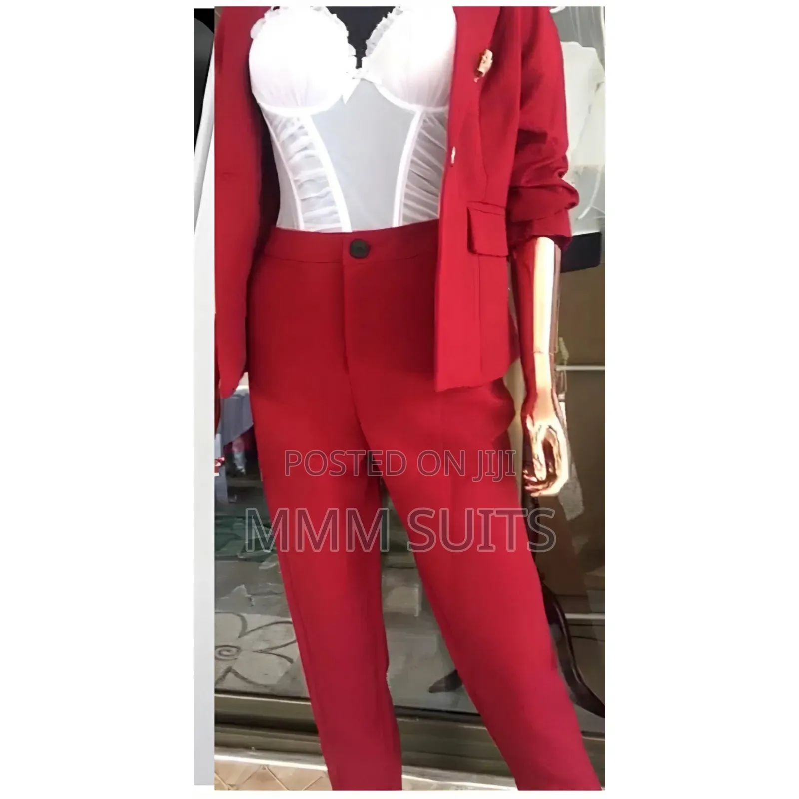 2-Piece Ladies Trousers Suit in One Button