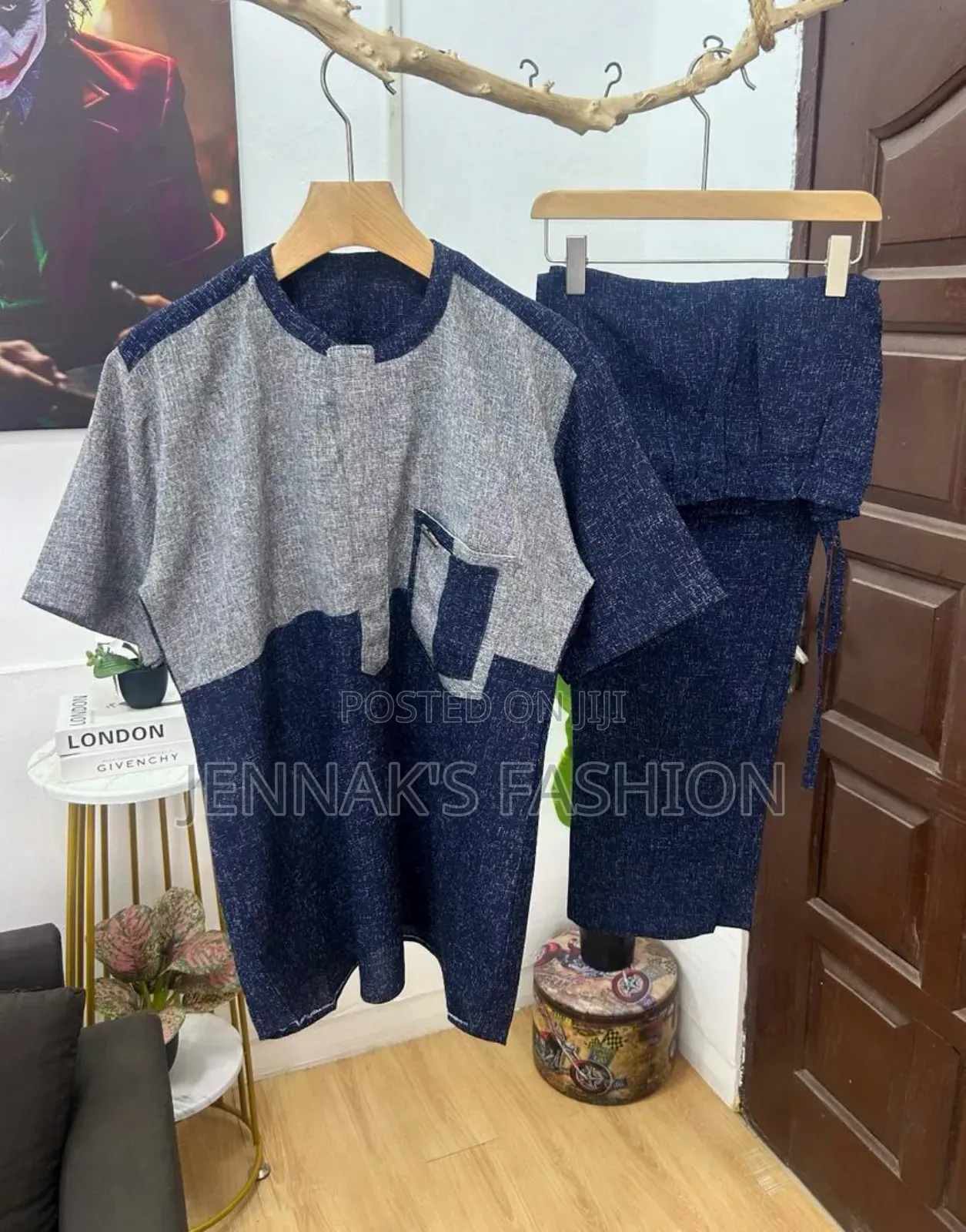 Navy Blue Grey Kaftan