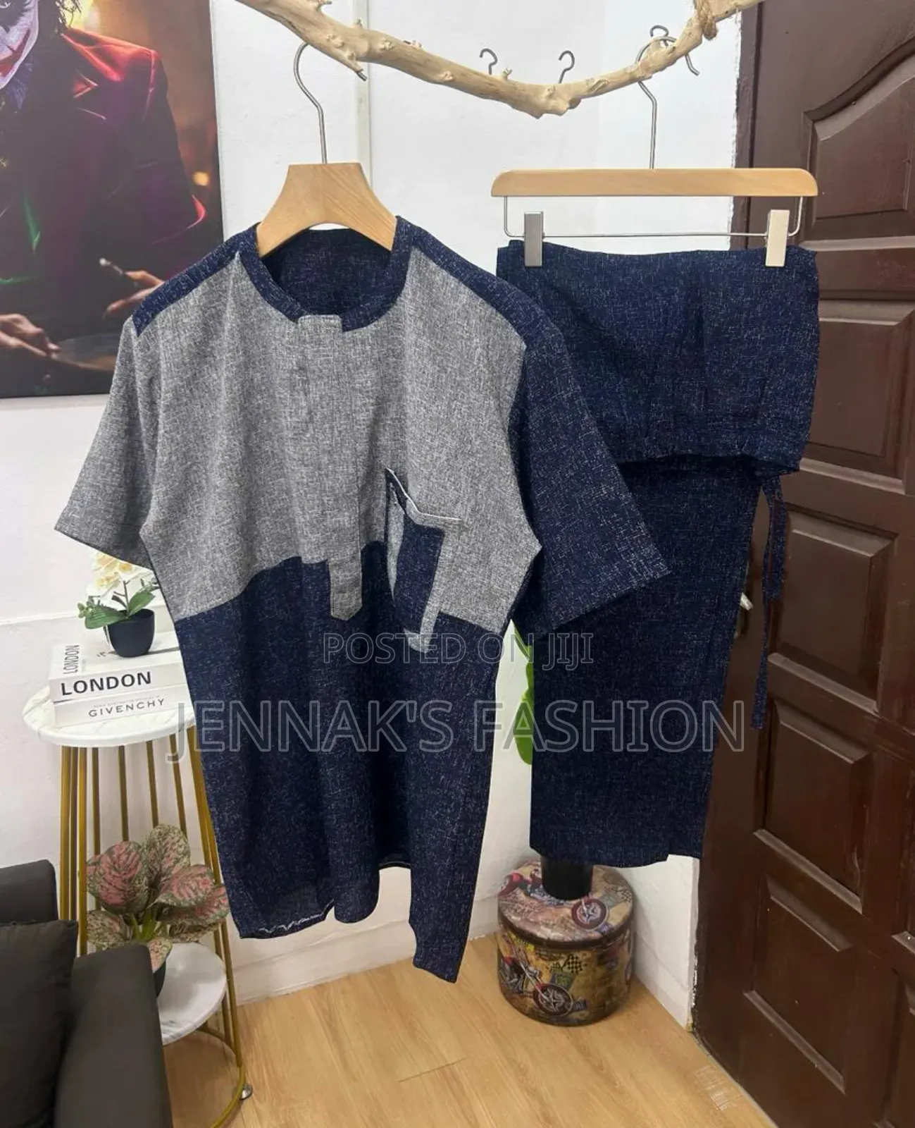 Navy Blue Grey Kaftan