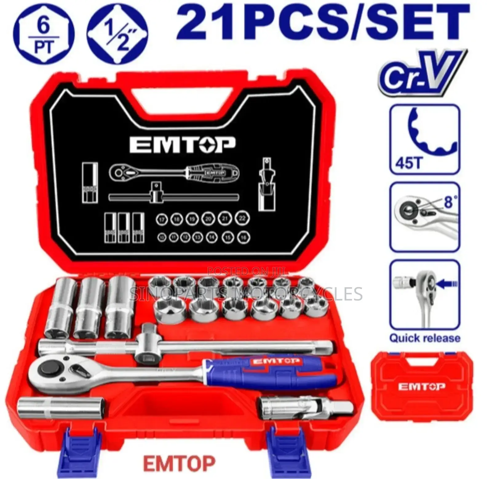 Emtop Eskt12211 Socket Wrench Set – Industrial Strength 21pcs