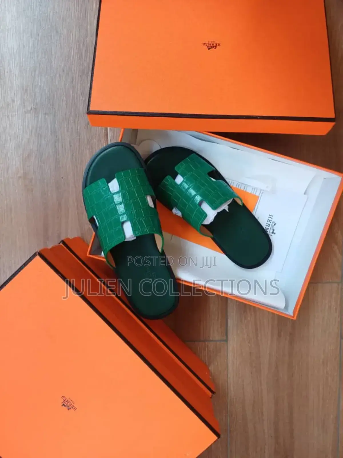 Hermes Leather Slippers Green