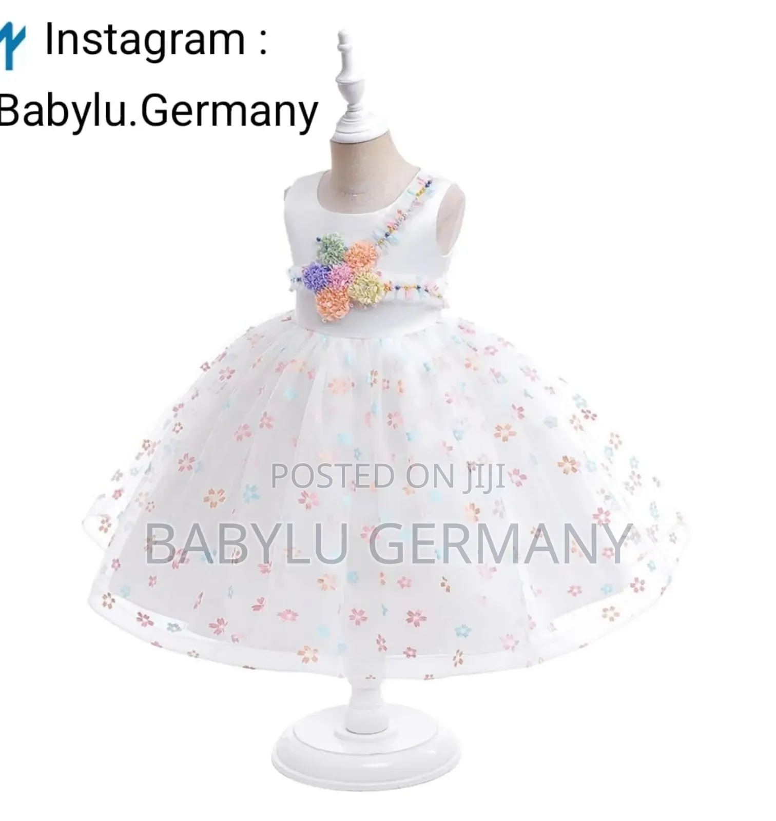 White Flower Pattern Dress / Ball Gown for Girls