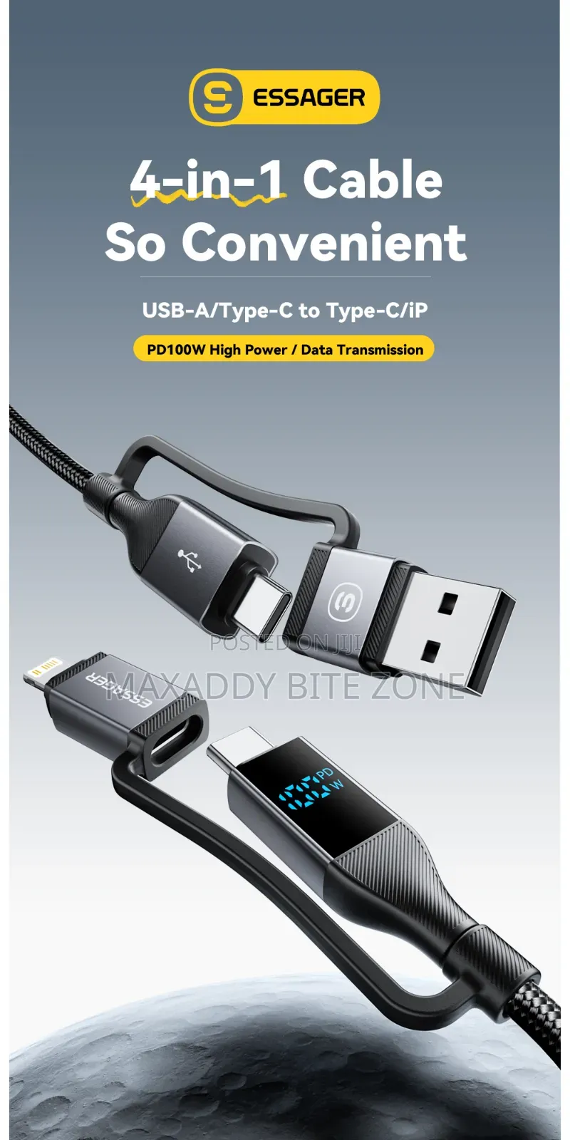 2m Essager 4 In 1 Digital Display Usb Cable Type C100w Pd