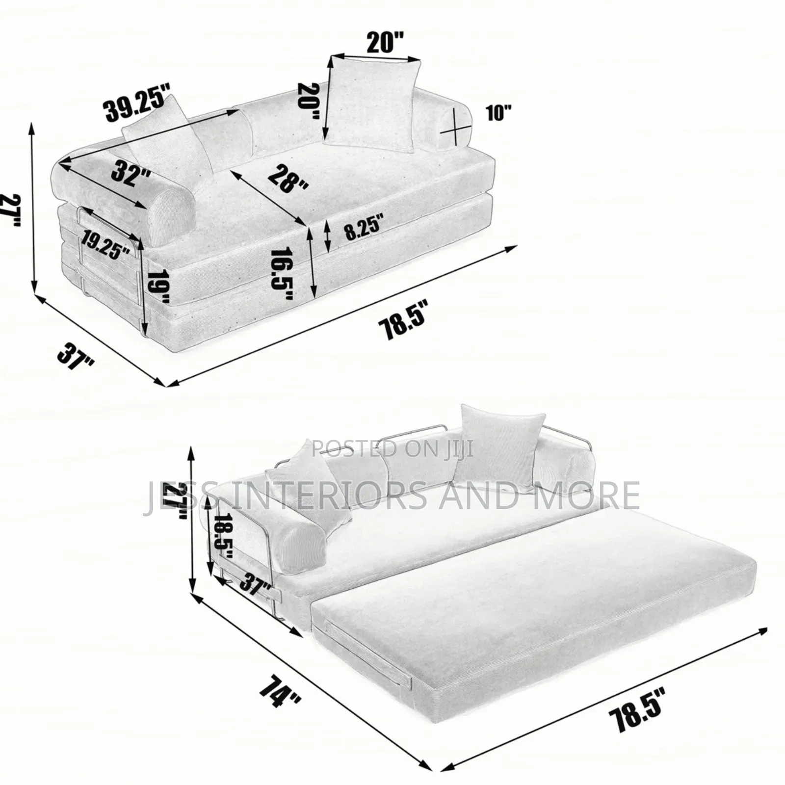 Convertible Sofa Bed (Grey)