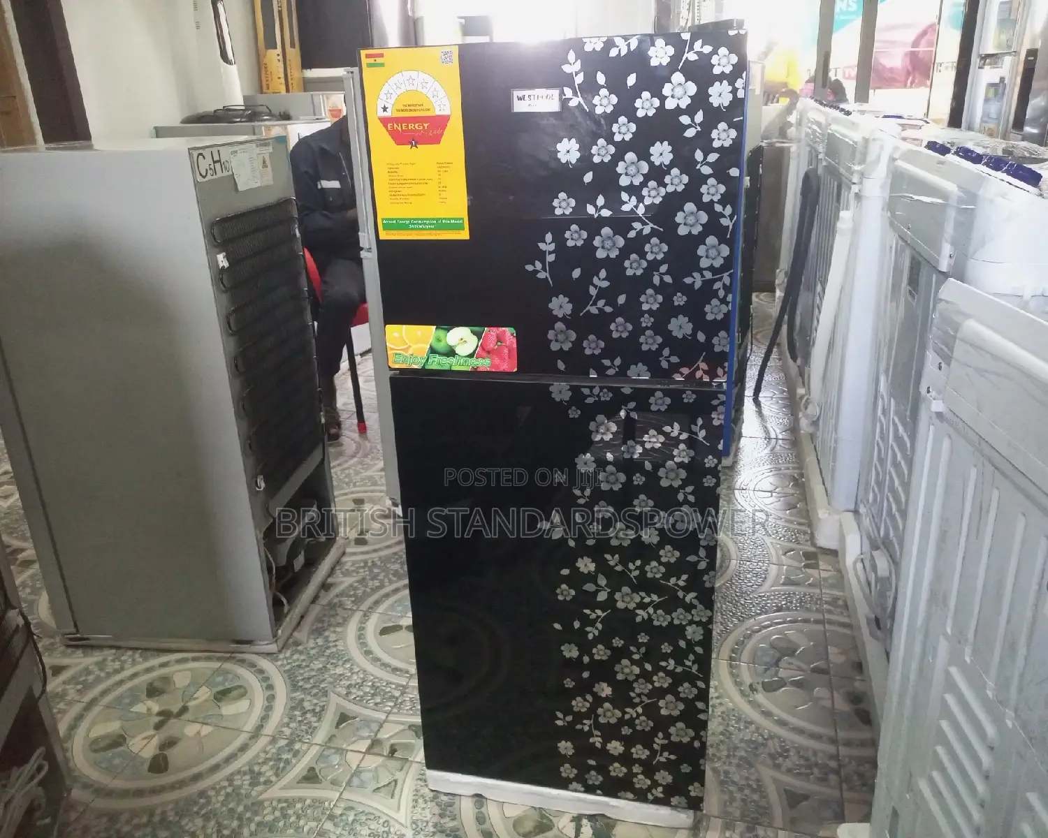 Stylish Addition 208l Black Glass Fridge Freezer Westpool