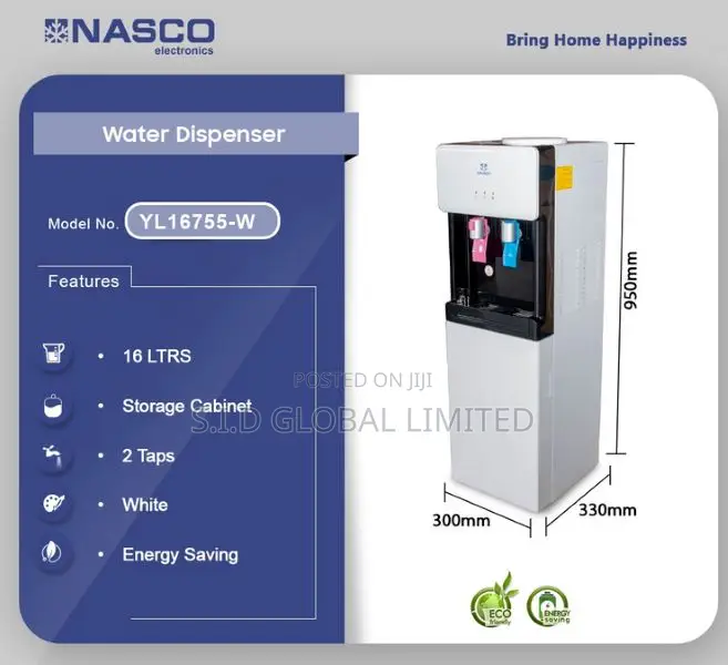 Nasco 16ltrs 2 Taps Water Dispenser Yl1675s-W