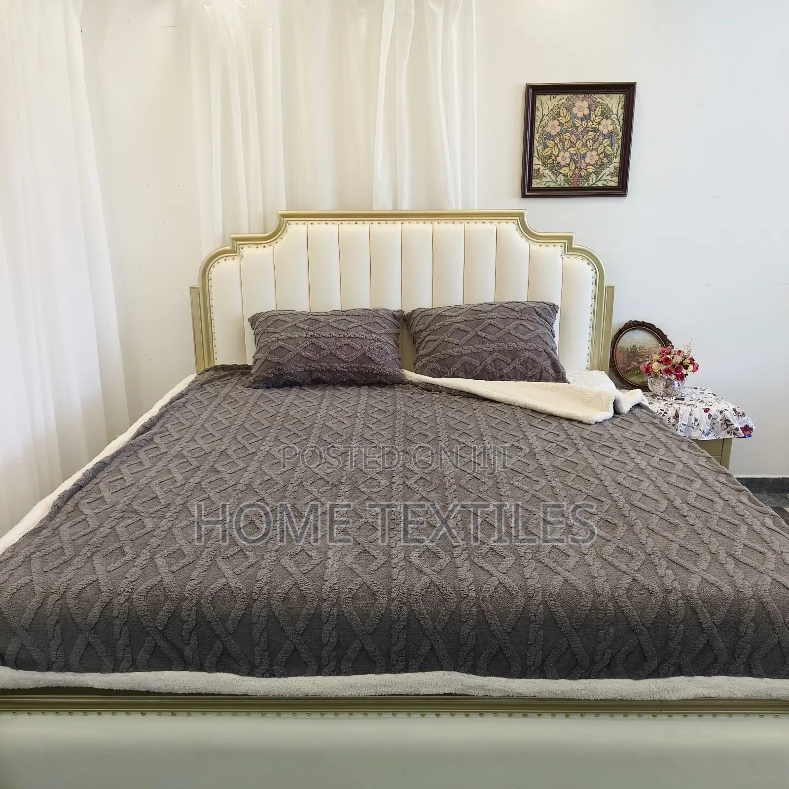 Dark Grey Sherpa and Reversible Blanket and 2 Pillowcases