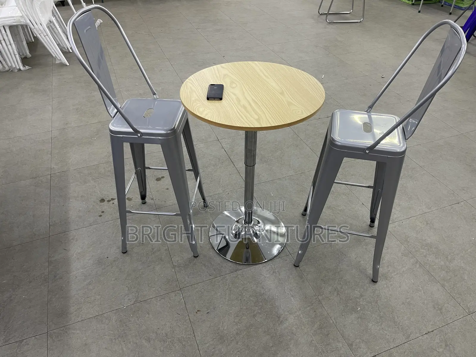 Bar Table(Adjustable ) With Two(2) Metallic Bar Stools