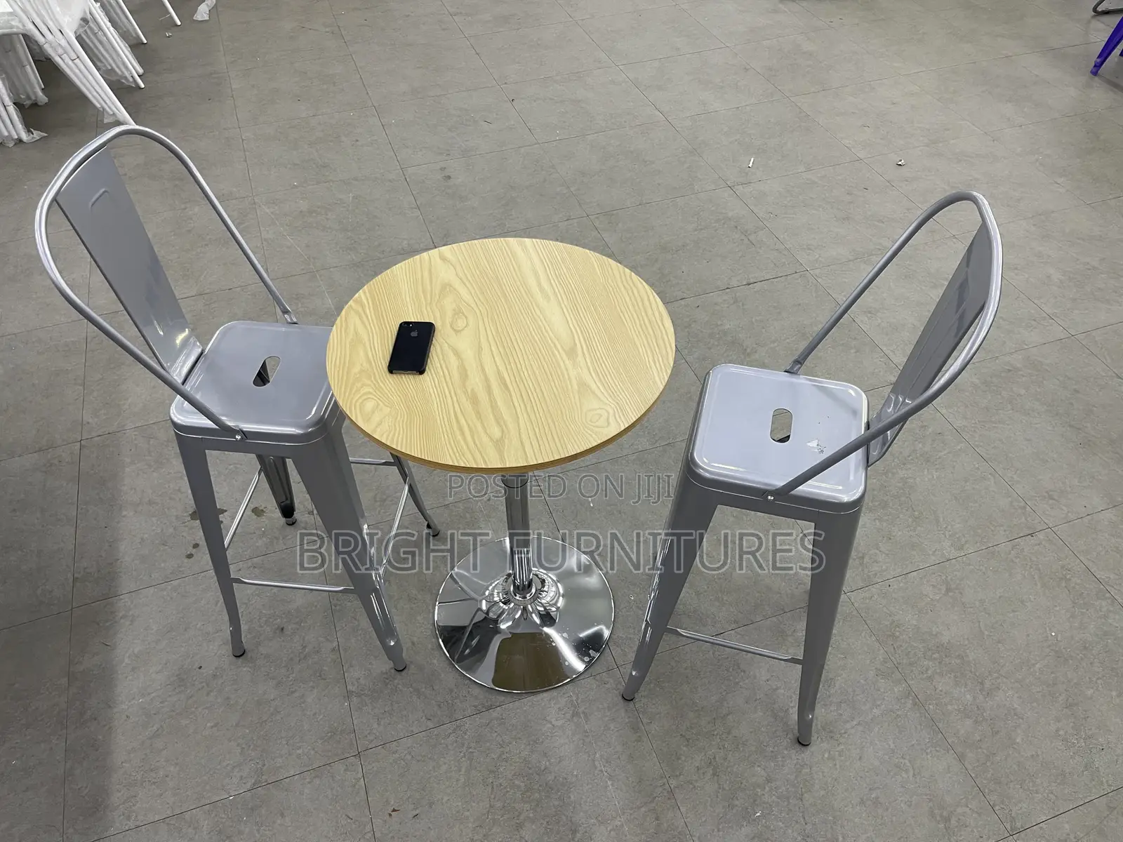 Bar Table(Adjustable ) With Two(2) Metallic Bar Stools