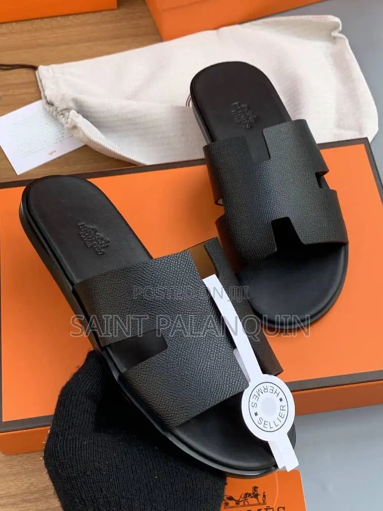 Quality Hermes Black Slippers