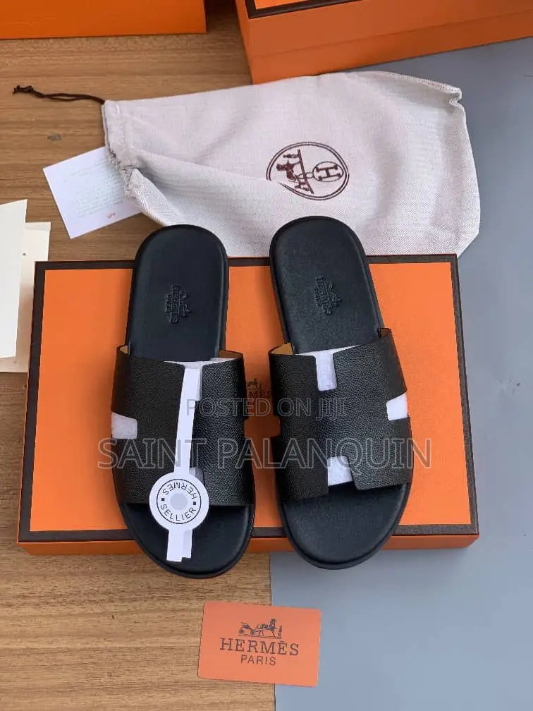 Quality Hermes Black Slippers