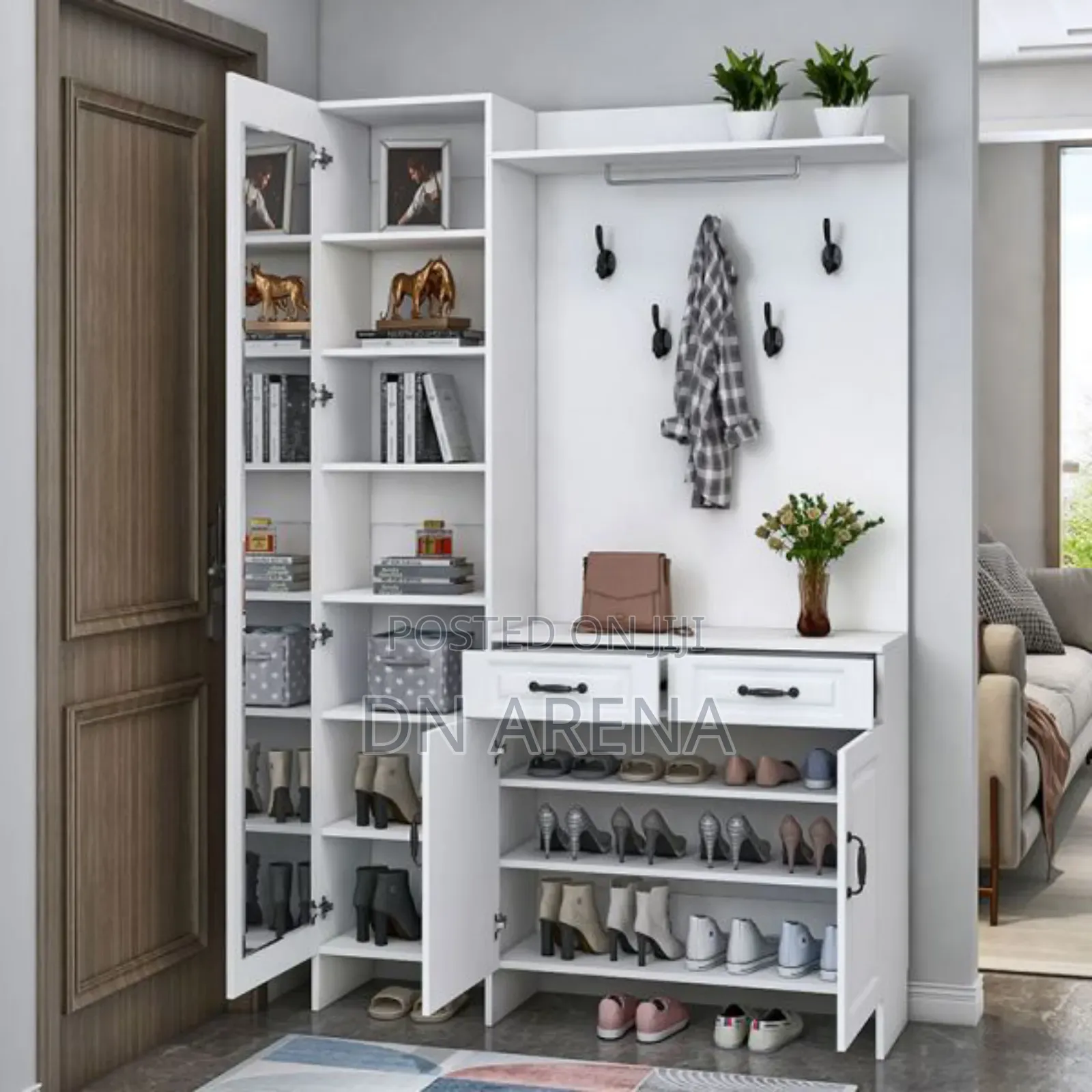 11 Shelves Shoe Storage Rack Coat Rack With Door