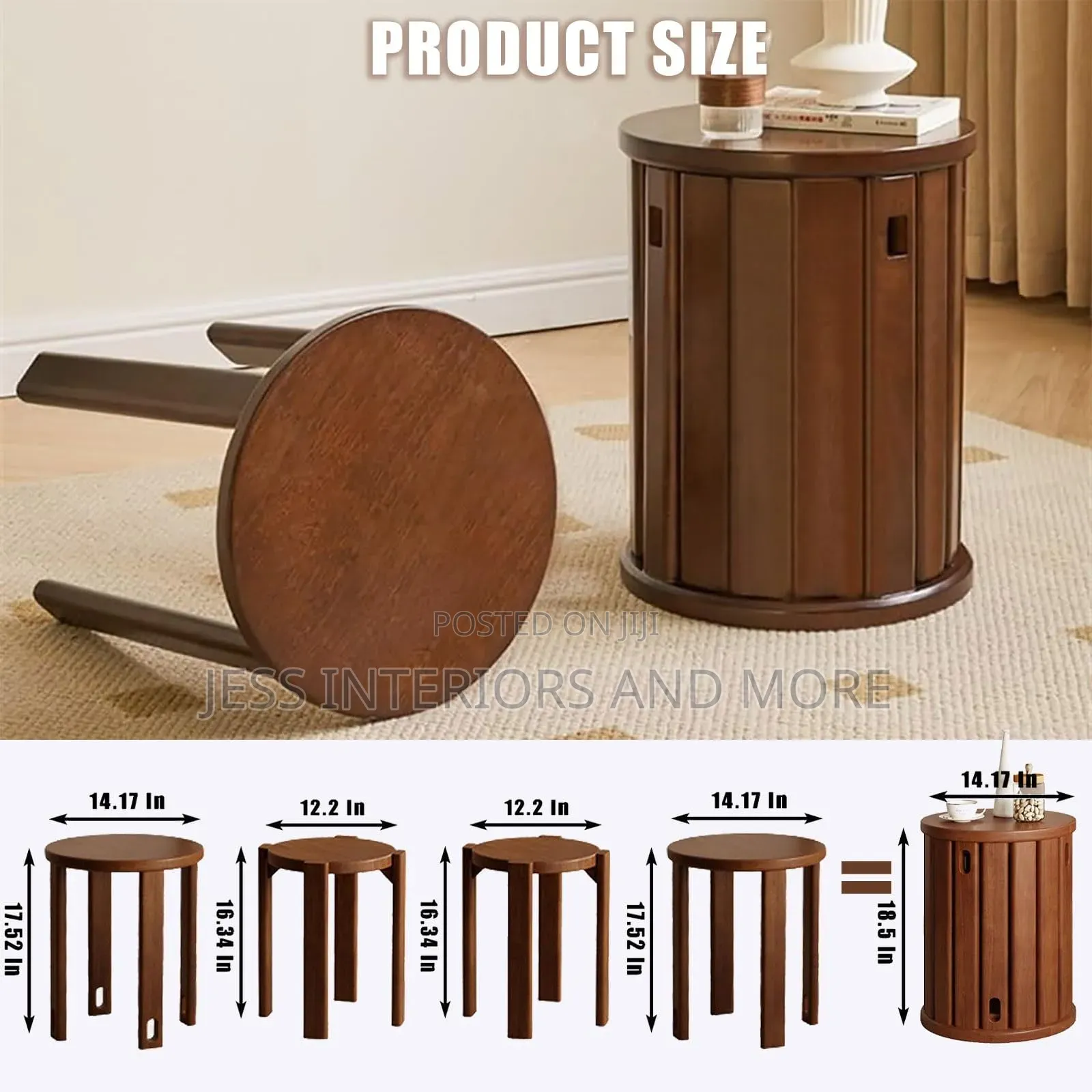 Side Table 4-in-1 Multifunctional Solid Wood