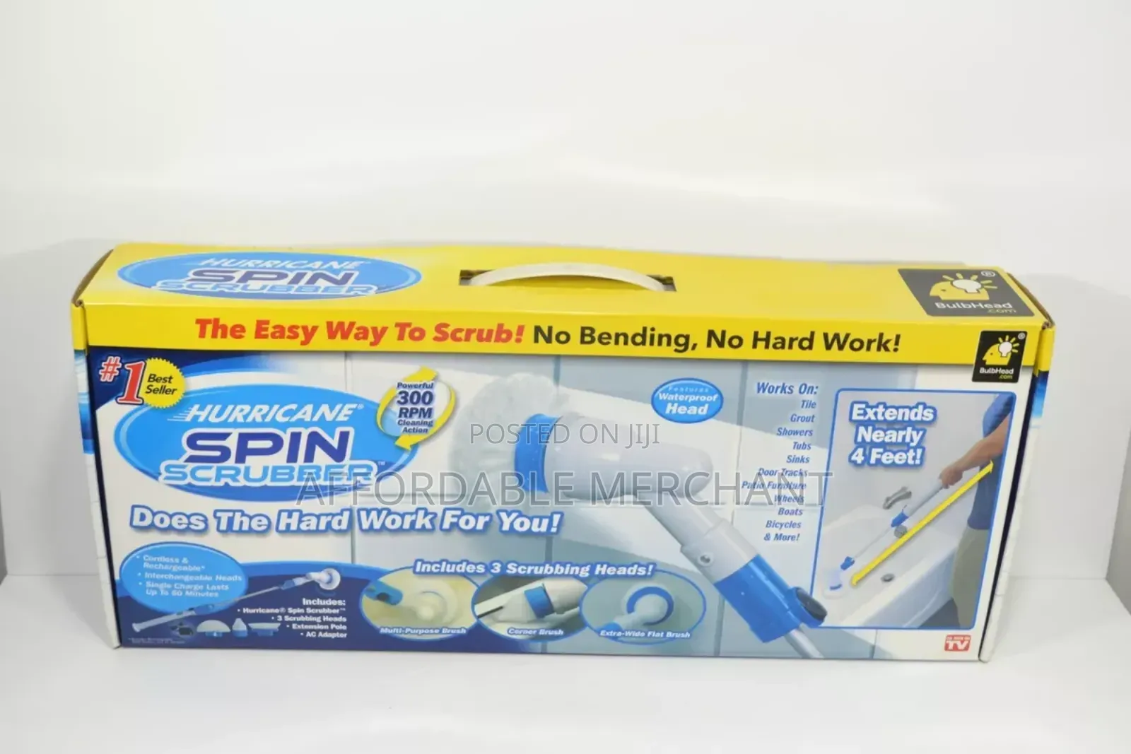 Hurricane" Spin Scrubber Cordless Rechargeable-3 Brush Heads