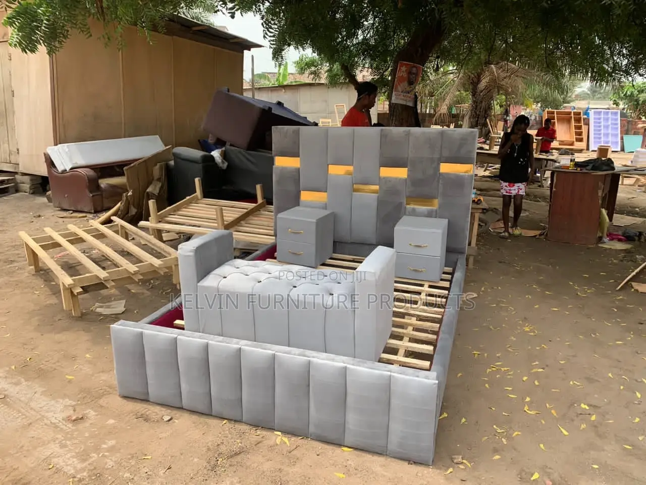 Royal Double Bed With Side Tables and Couch